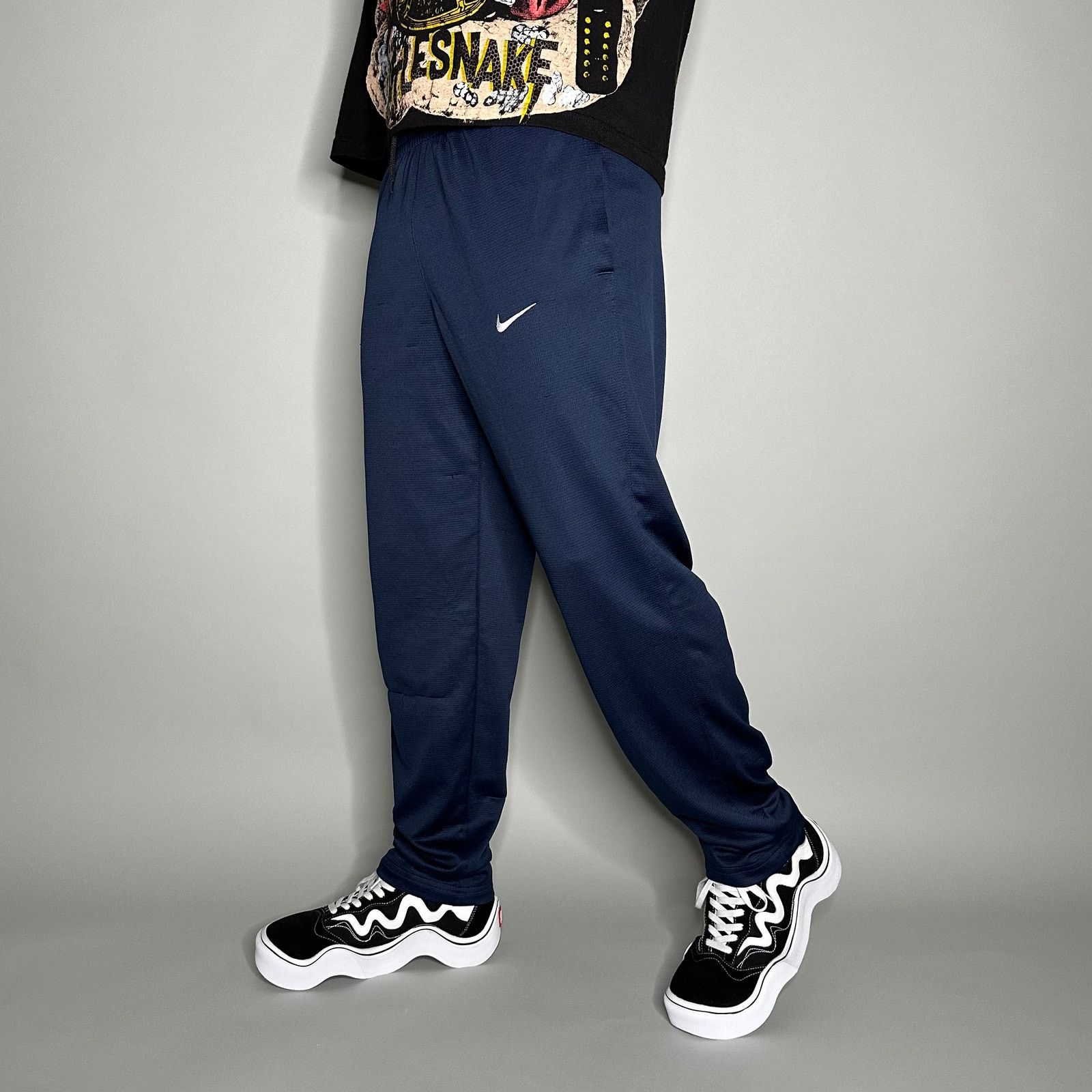 Nike Sweatpants Navy Blue Polyester White Swoosh DriFit