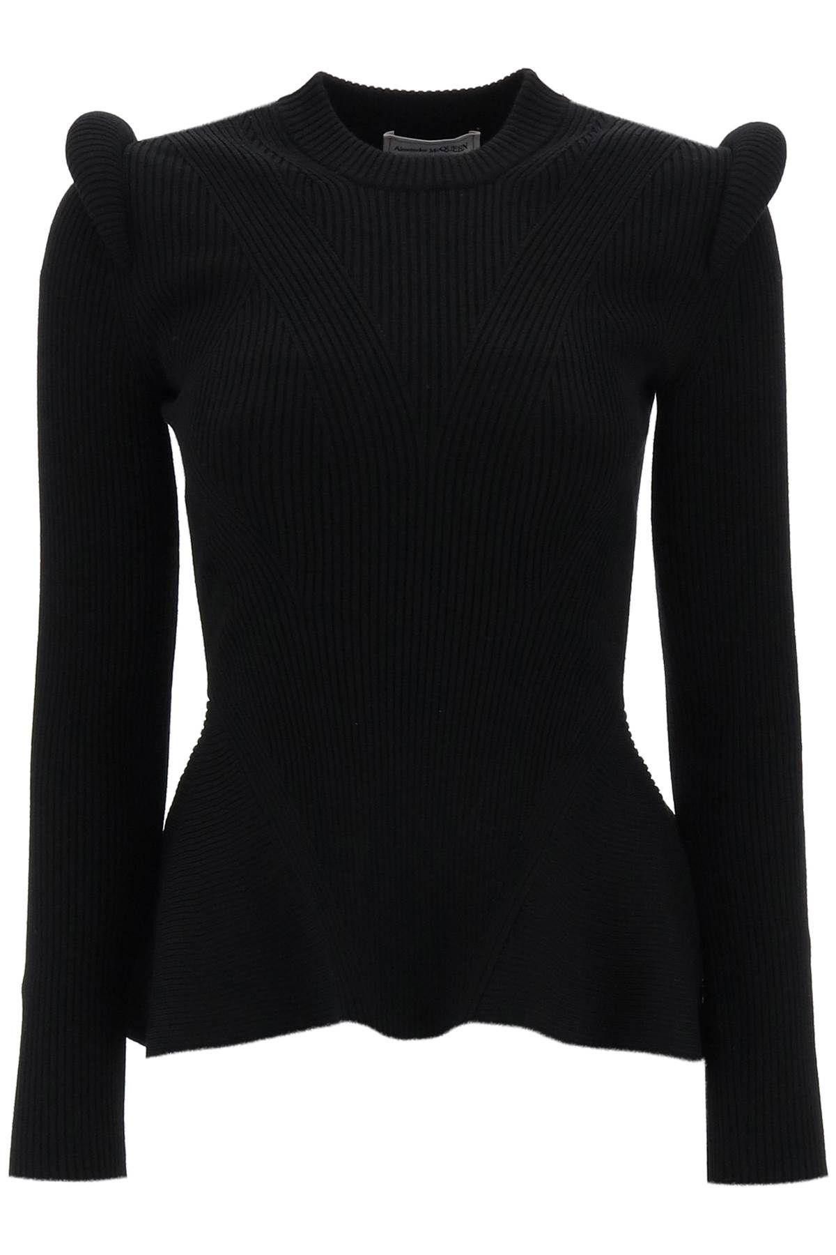 image of Alexander Mcqueen Ribbed Peplum Sweater Size S For Women in Black