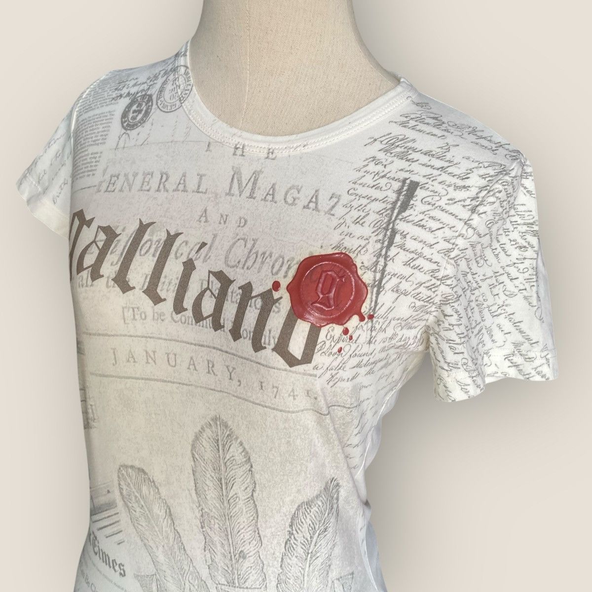 John Galliano 2000’s Wax Stamp Newspaper T Shirt Size S / US 4 / IT 40 - 5 Thumbnail