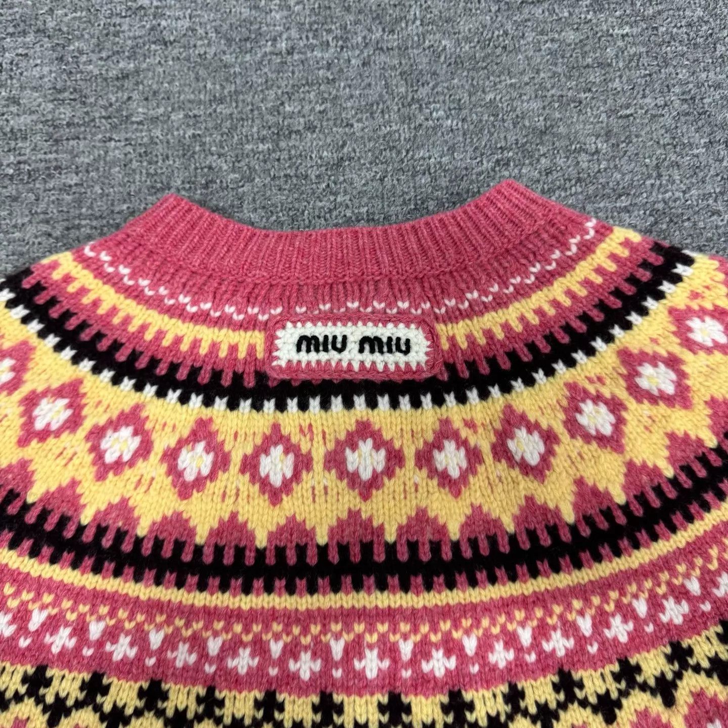 Miu Miu MIU MIU Women's Pink Fair Isle Short Knit Cardigan 40 Size S / US 4 / IT 40 - 7 Thumbnail