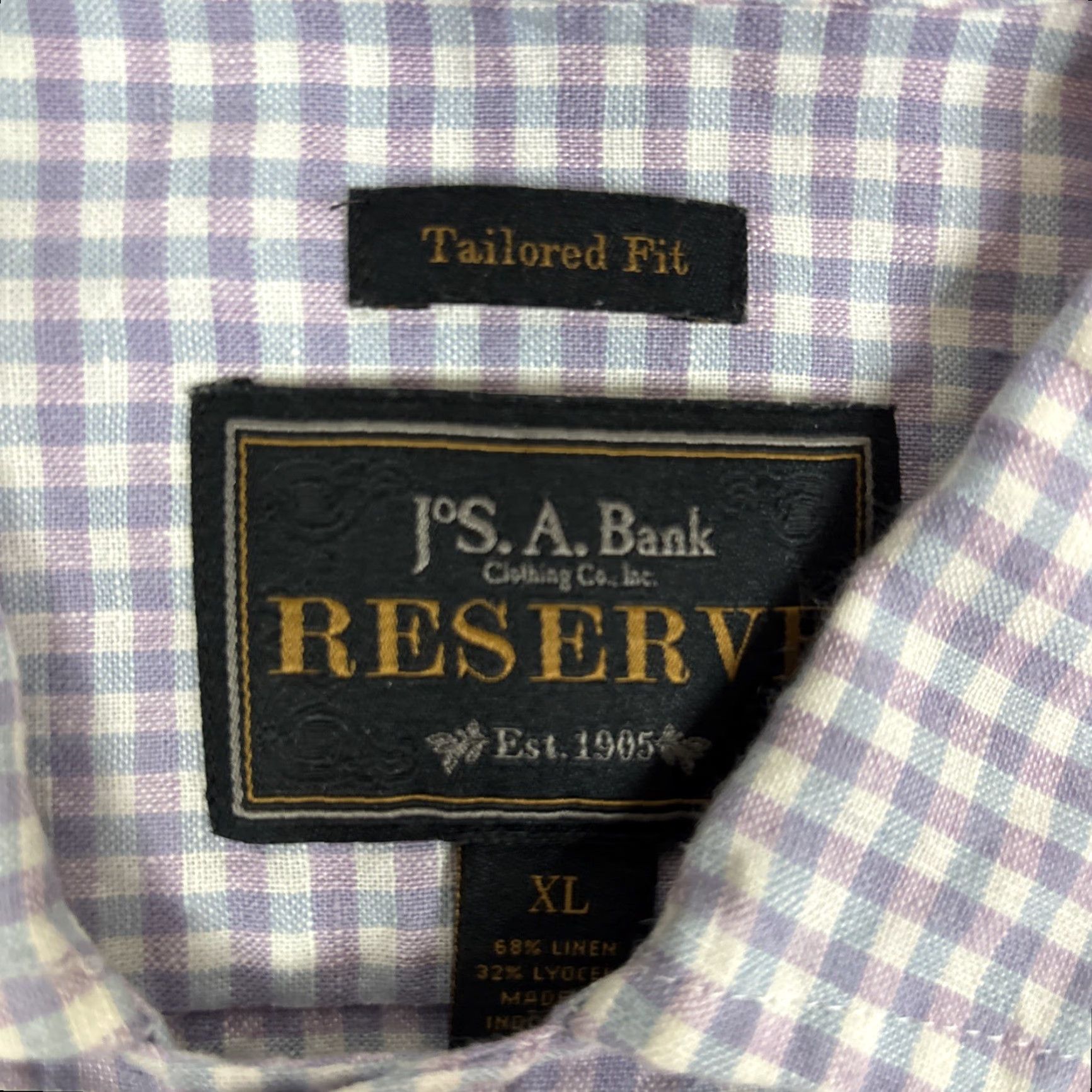 Jos. A. Bank Jos. A. Bank Reserve Button-Up Short Sleeve Linen Blend Checkered Purple XL Men Regular Shirt Purple Size US 36 / EU 52 - 2 Thumbnail