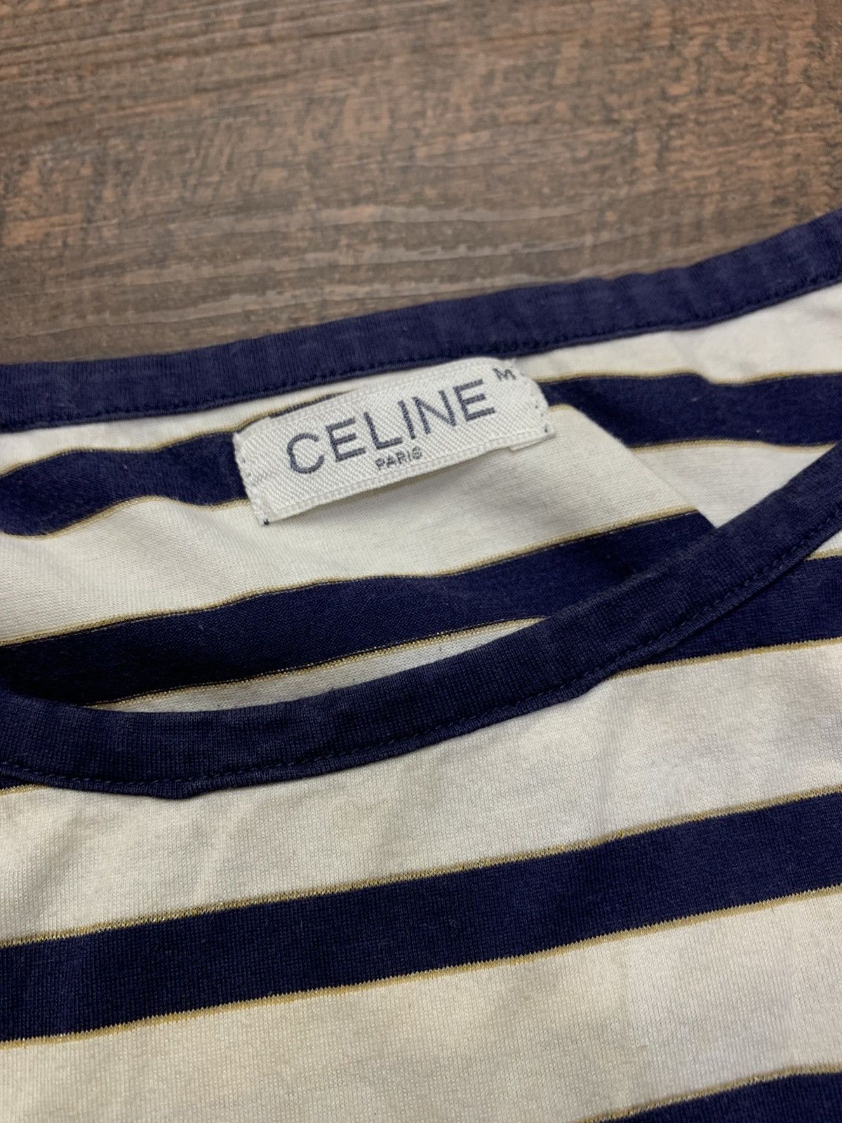 Celine 🐍 Vintage Celine Paris - Striped Embroidered Tshirt Size M / US 6-8 / IT 42-44 - 4 Thumbnail