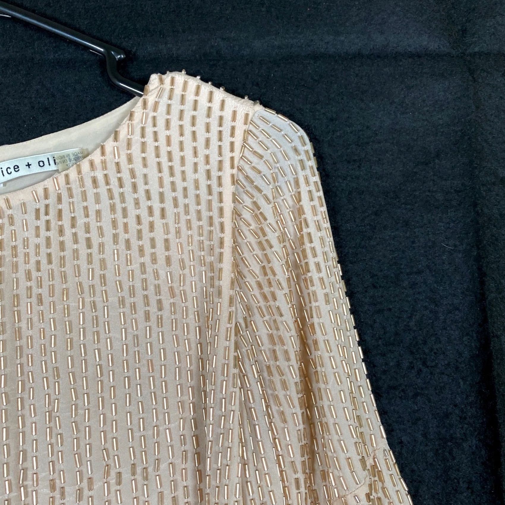Alice + Olivia Alice + Olivia Womens Blouse Champagne Bernice Beaded Ruffle Sleeve Back Zip XS Size XS / US 0-2 / IT 36-38 - 5 Thumbnail