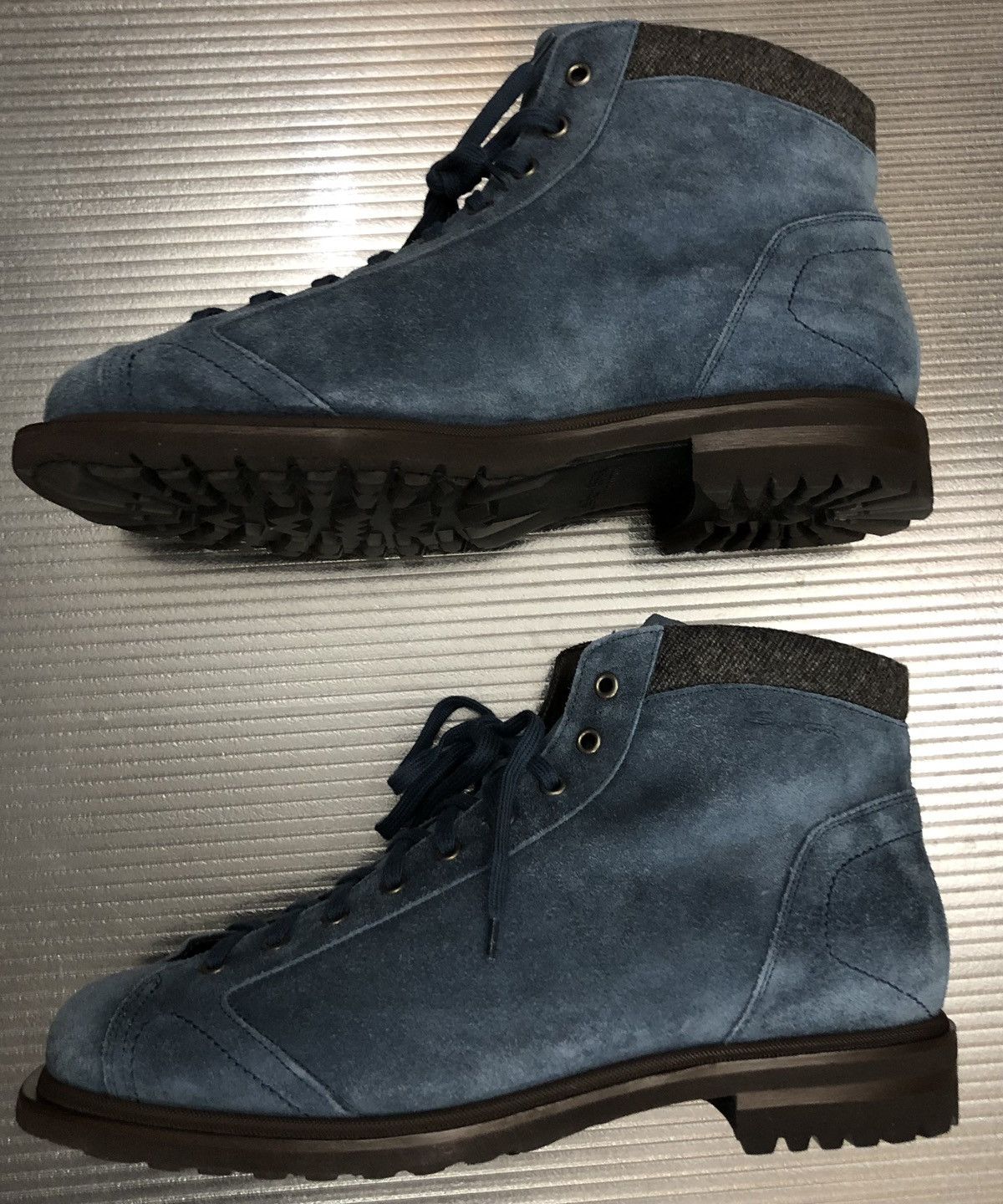 Santoni Santoni 🇮🇹 blue suede wool trim alpine rugged hikers 10 NEW Size US 10 / EU 43 - 3 Thumbnail