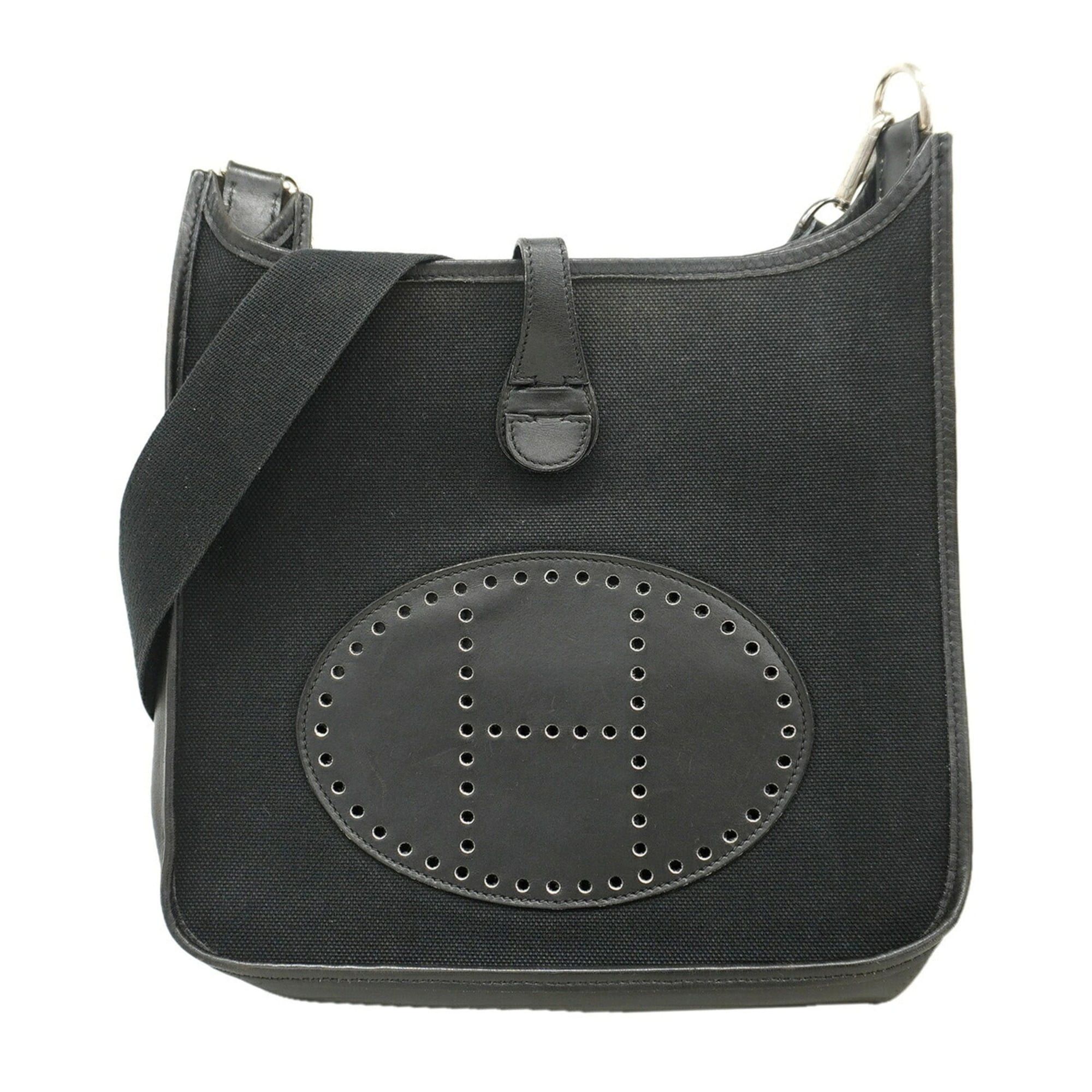 Hermes Hermes Evelyne 1GM Shoulder Bag, Toile Officier, Black, □H stamp, Women's Size ONE SIZE - 1 Thumbnail