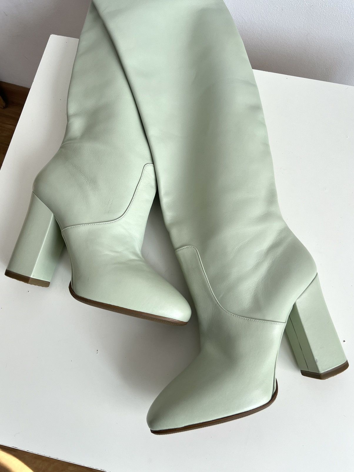 Dries Van Noten 🔥F/W20 Dries Van Noten Knee High Mint Calf Leather Boots Size US 9 / IT 39 - 19 Thumbnail