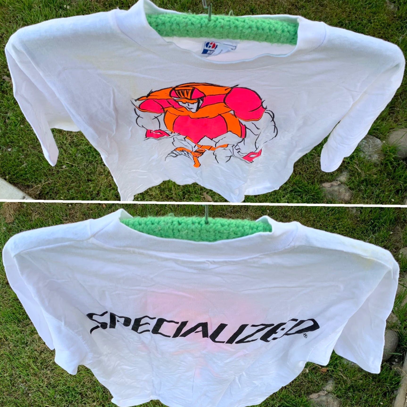 Hanes vintage Specialized t shirt cycling neon graphics Tee 1980s 80s 90s size L Men White Cotton Graphic Tee Hanes Regular Short Sleeve - Mens Size US L / EU 52-54 / 3 - 5 Thumbnail
