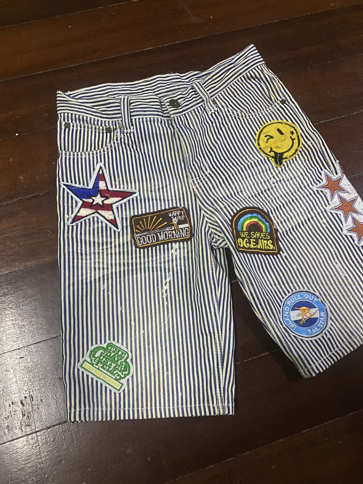 If Six Was Nine × Japanese Brand HICKORY STRIPED SHORT embroided patchwork Size US 31 - 3 Thumbnail