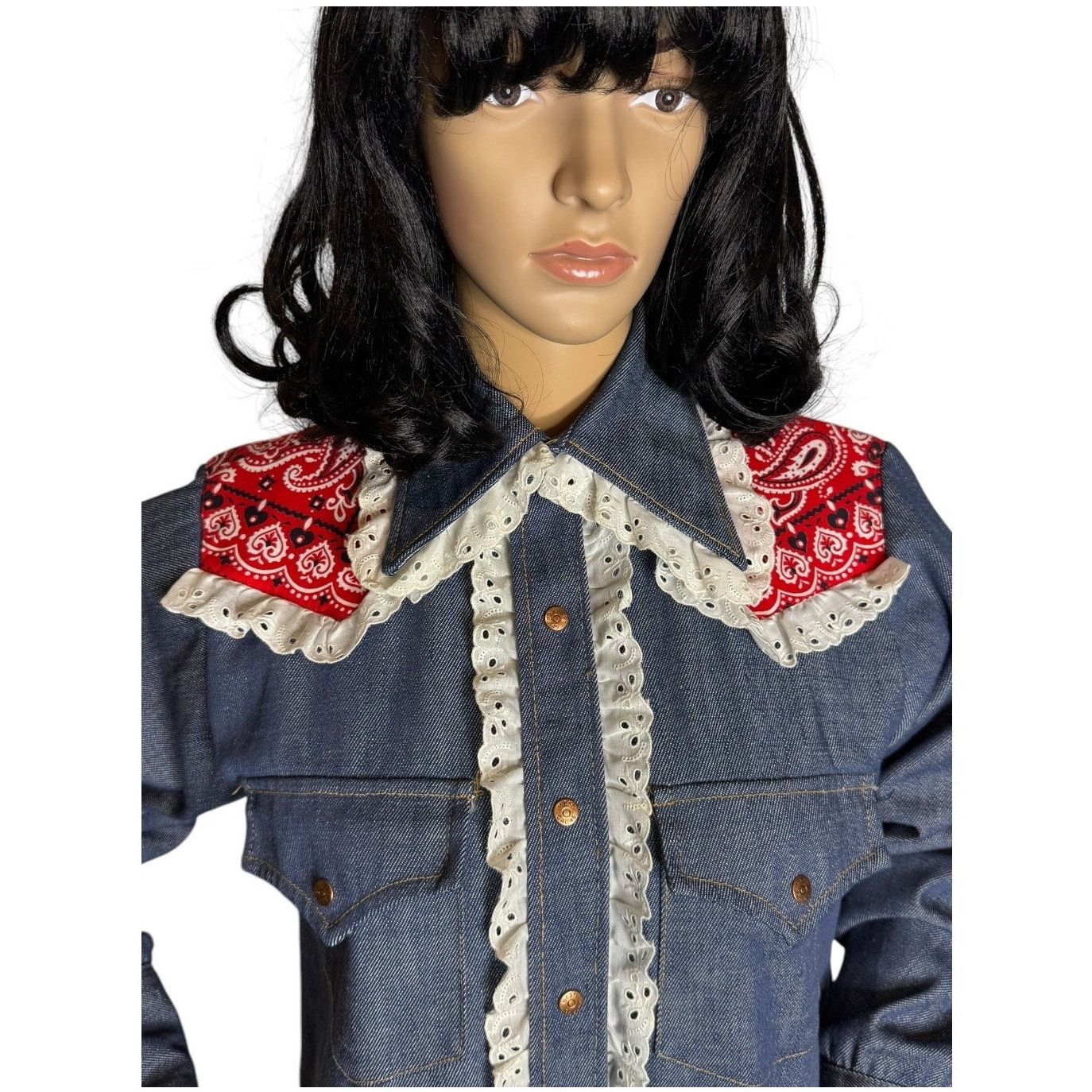 Vintage Vtg Bar C authentic western denim shirt dagger collar eyelet Size M / US 6-8 / IT 42-44 - 1 Thumbnail