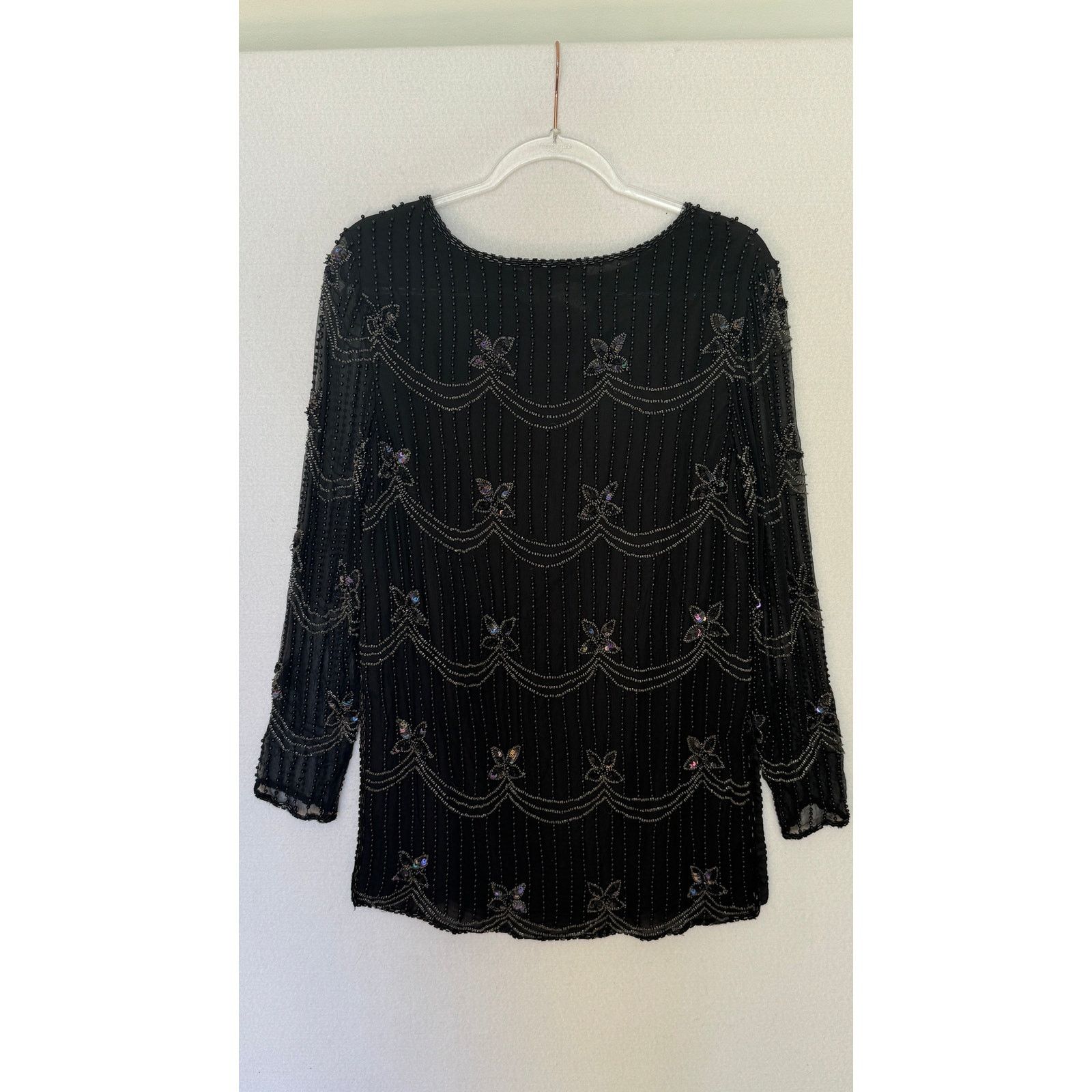 Vintage 1990s Papell Boutique Silk Beaded Sequin Top Black S/M Size S / US 4 / IT 40 - 23 Thumbnail