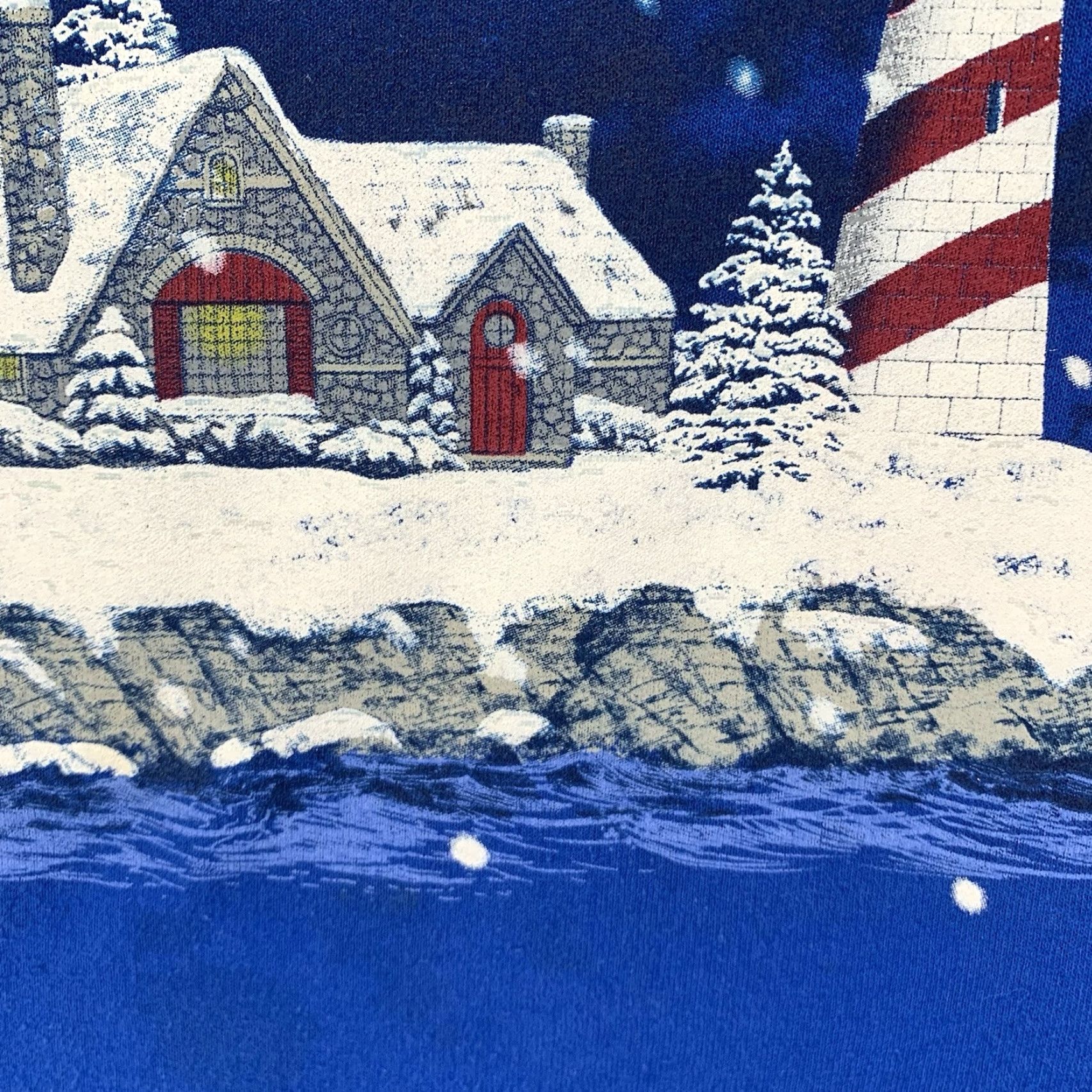 Vintage VINTAGE 90s Nautical Nature Lighthouse Winter Snow Fleece Sweatshirt Adult Small Unisex Blue Graphic Pullover Size US S / EU 44-46 / 1 - 5 Thumbnail