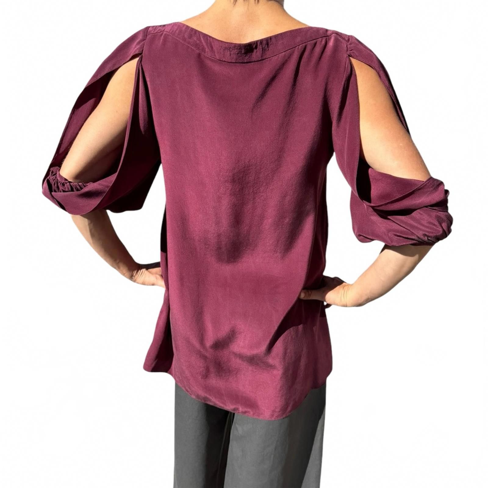 Designer Geren Ford M Silk Burgundy Blouse w/ Cutout Sleeves Size M / US 6-8 / IT 42-44 - 4 Thumbnail