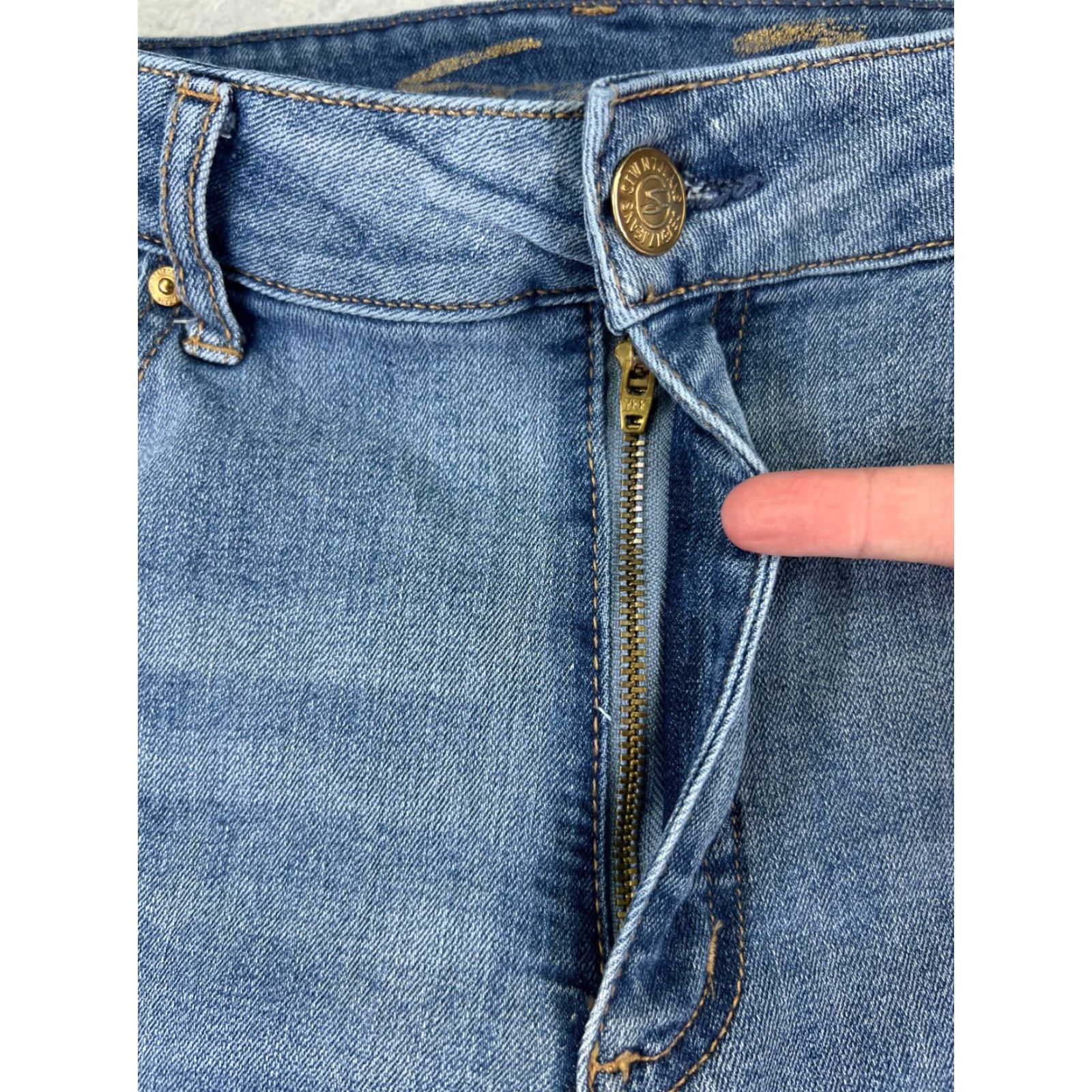 Vintage Seven7 Pants Women Blue Jean Denim Medium Wash Weekend Slim Fit Raw Hem 14 33x29 Size 36" / US 14 / IT 50 - 5 Thumbnail
