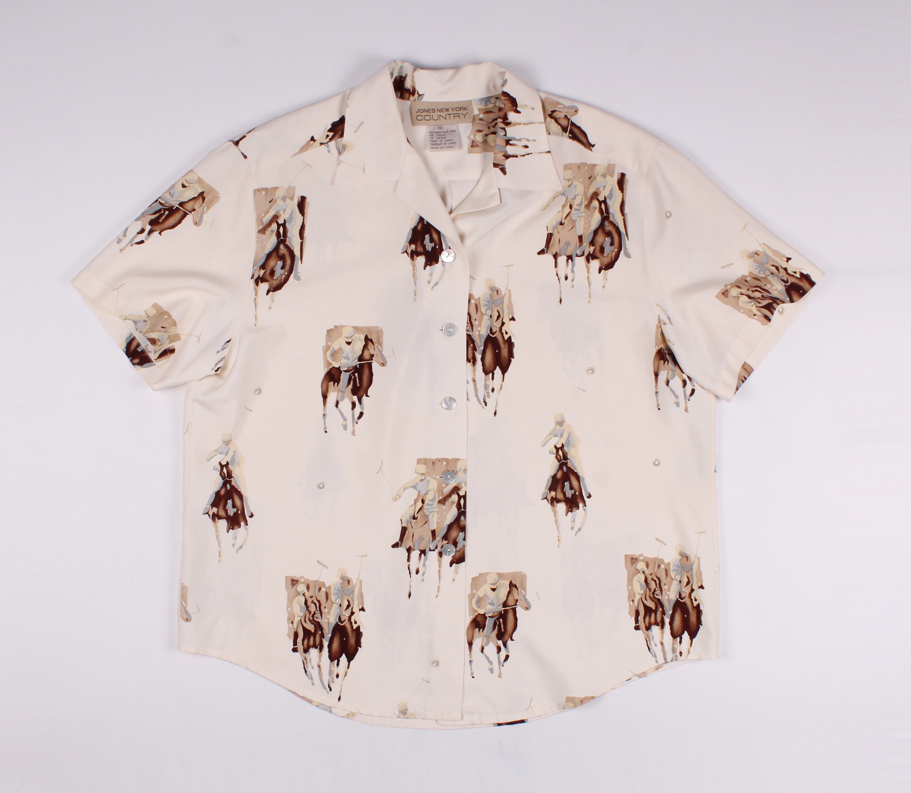 Jones New York × Vintage Vintage Jones New York Polo Printed Silk Shirt Size L / US 10 / IT 46 - 1 Thumbnail