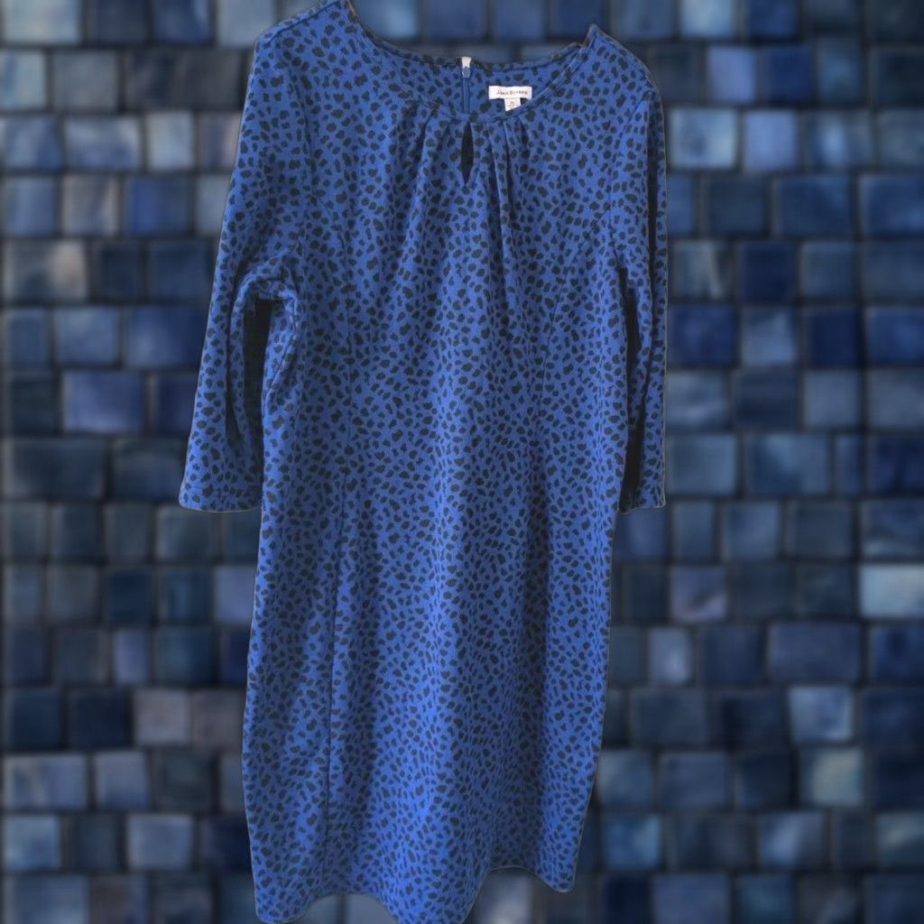 Vintage Joan Rivers Woman Sheath Dress XL Blue Animal Print 3/4 Sleeve Knee Length Zip Size XL / US 12-14 / IT 48-50 - 1 Thumbnail