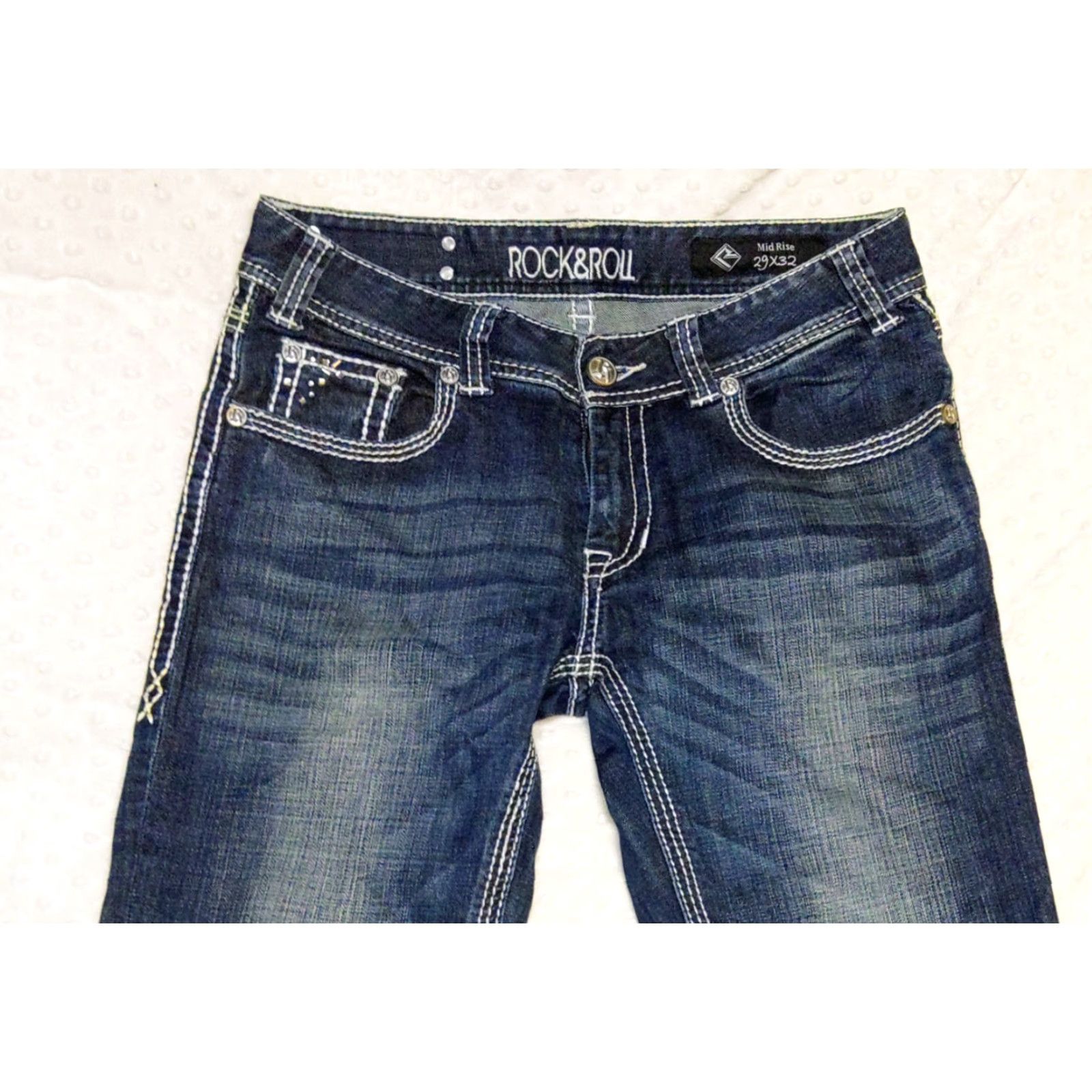 Denime Rock & Roll Cowgirl Jeans Women 29x32 Dark Wash Mid Rise Bootcut Denim Size 29" - 4 Thumbnail