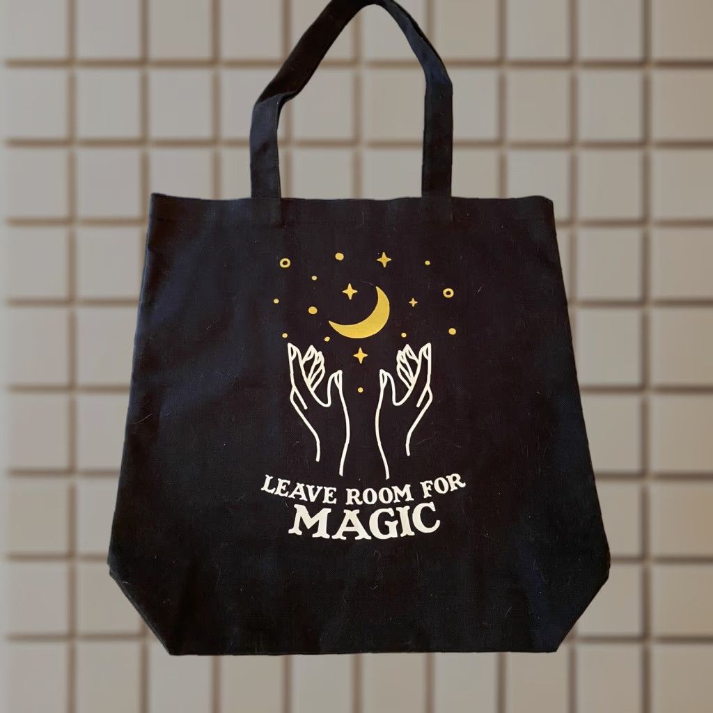 Vintage Witchy Black Crystal Tote Bag Large Canvas Cotton Casual Womens