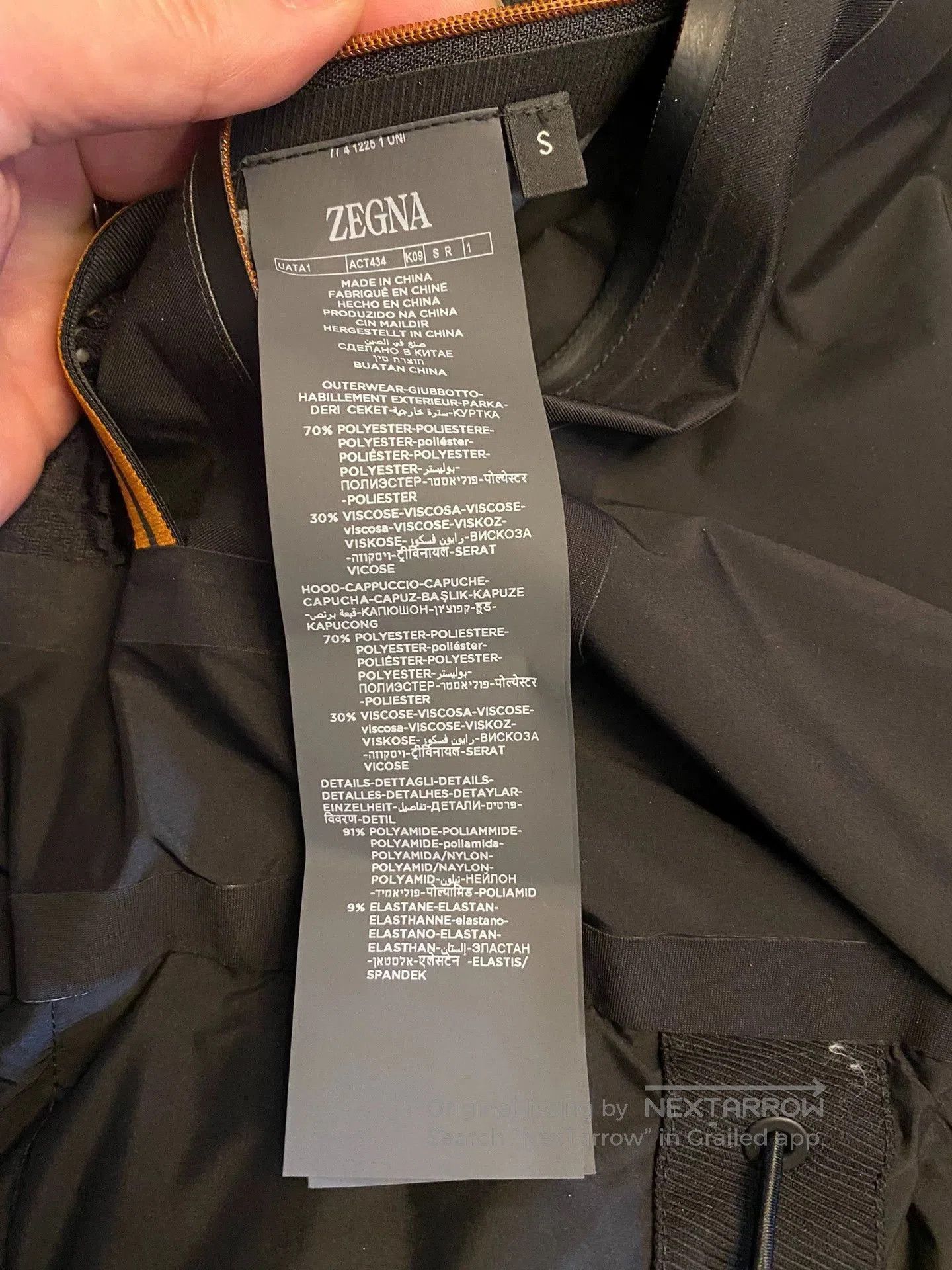 Ermenegildo Zegna Black Puffer Coat with Orange Hood . Size US S / EU 44-46 / 1 - 8 Thumbnail
