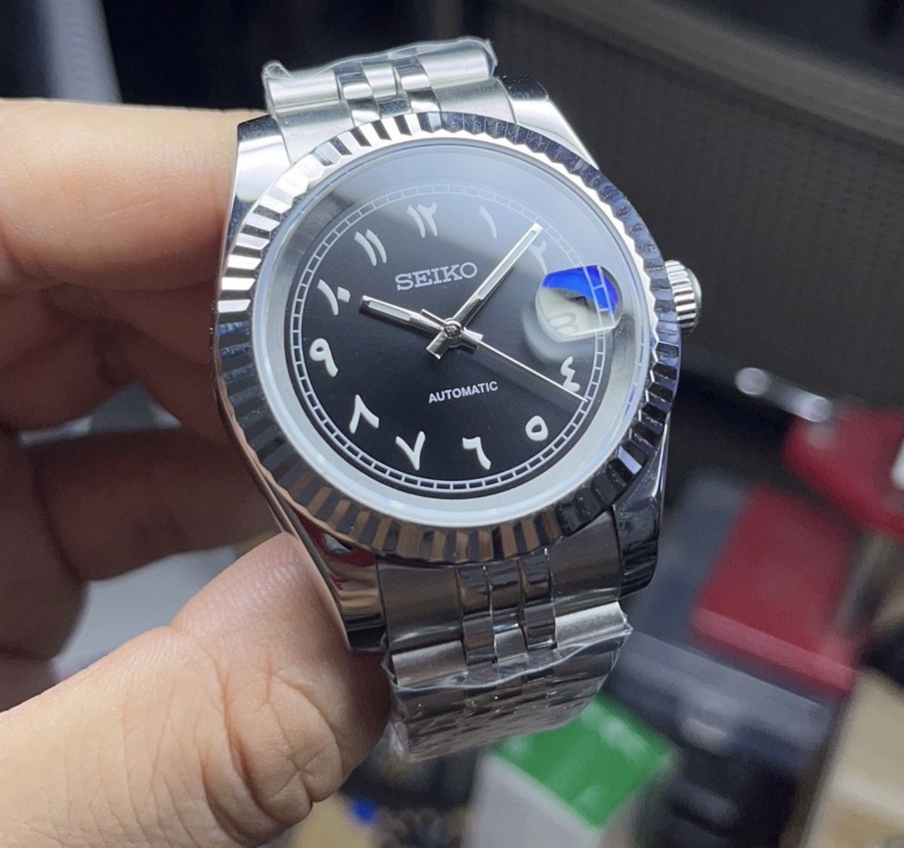 Japanese Brand Seiko Mod Datejust Black Arabic Steel Jubilee Watch 39mm Size ONE SIZE - 1 Thumbnail