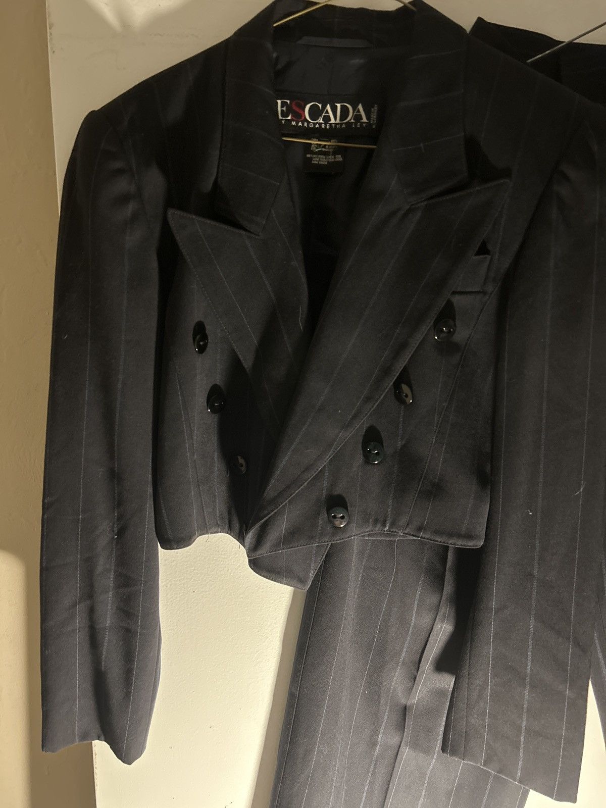 Escada Sport Vintage Escada pantsuit black with blue pinstripes Size XXS / US 00 / IT 34 - 1 Thumbnail