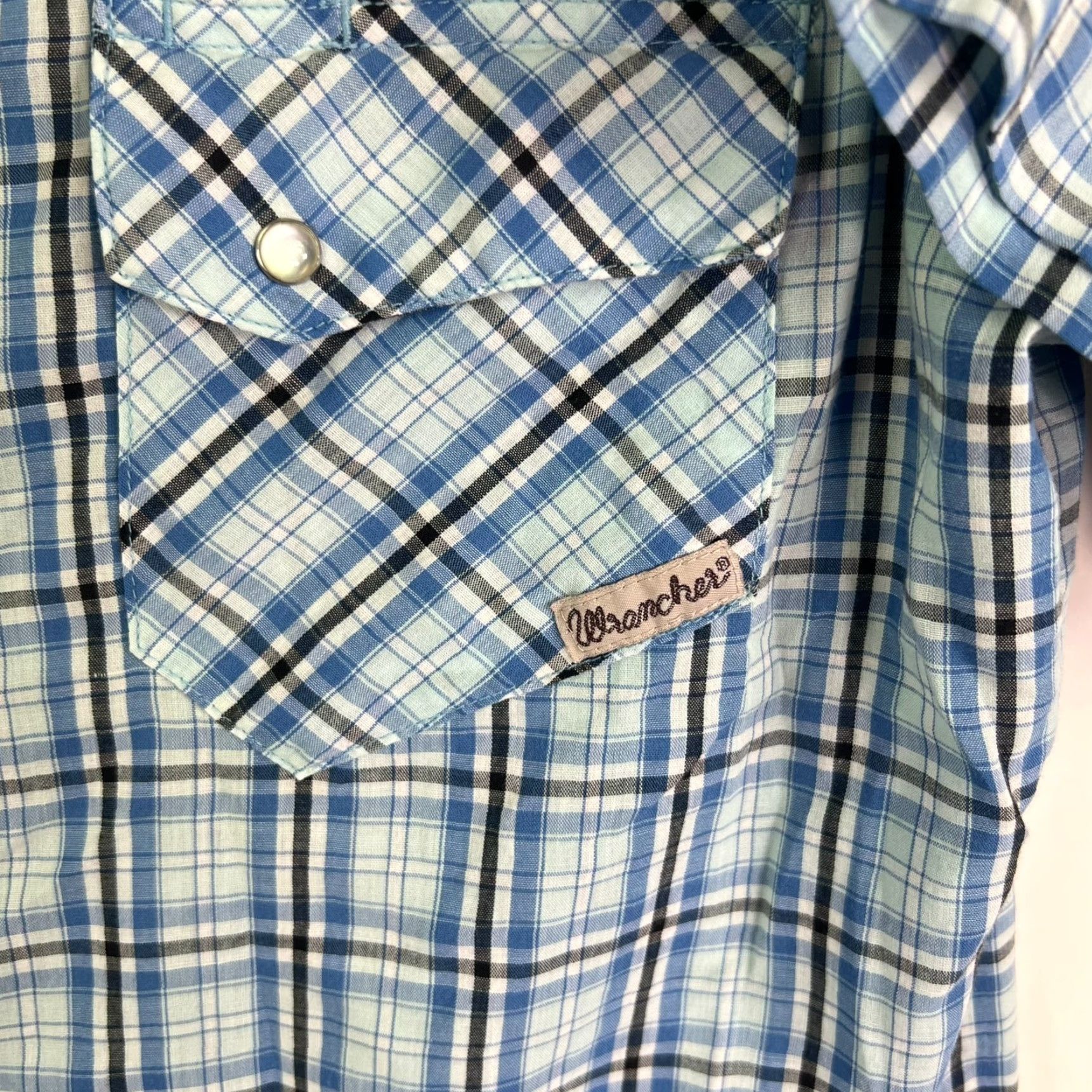 Wrangler Wrangler Wrancher Plaid Snap-Button Shirt Mens M Blue Short Sleeve Button-Up Casual Western Cowboys Shirt Size US M / EU 48-50 / 2 - 2 Thumbnail