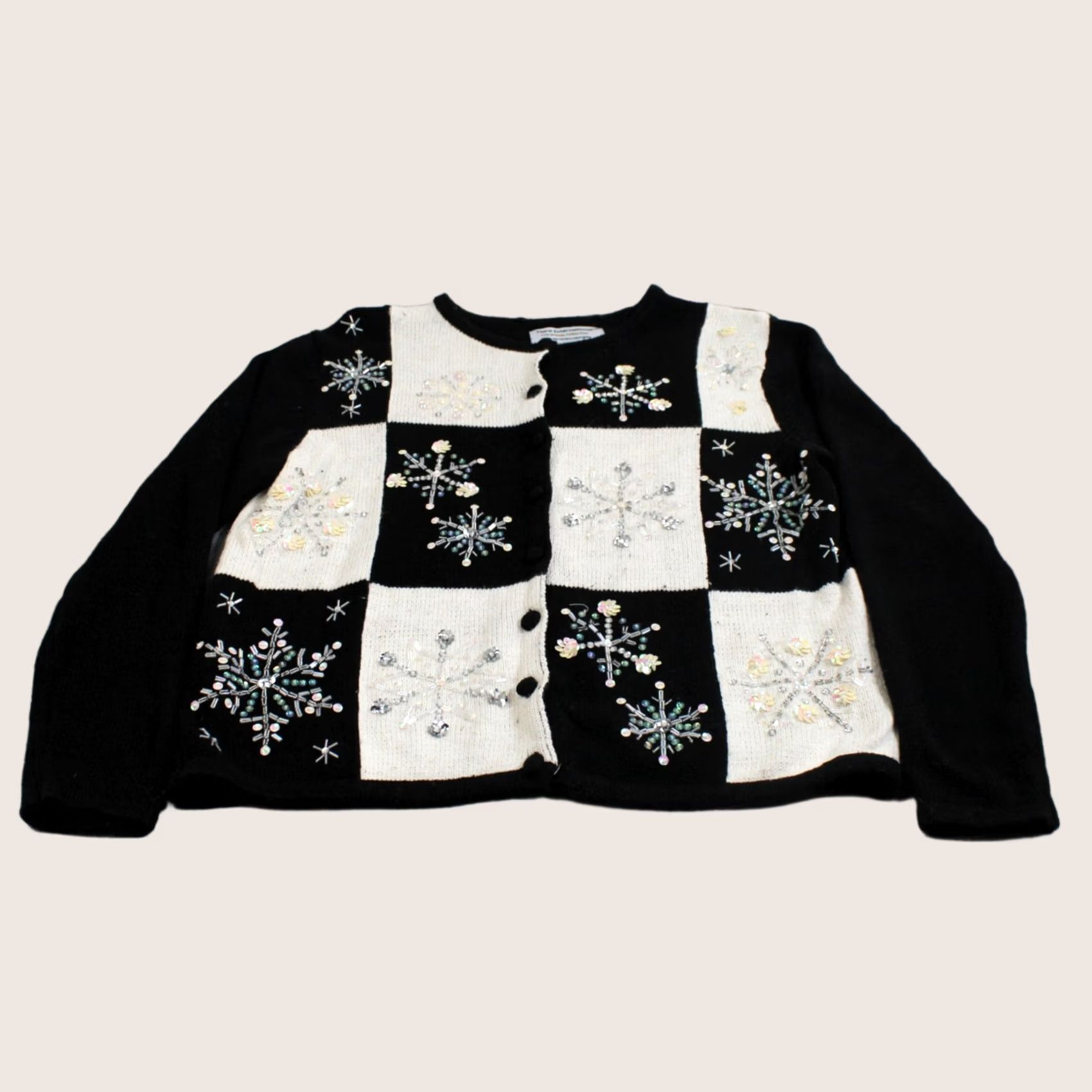 Vintage Tiara International Cardigan Sweater Women Medium Black Snowflake Ramie Blend Christmas Size M / US 6-8 / IT 42-44 - 1 Thumbnail