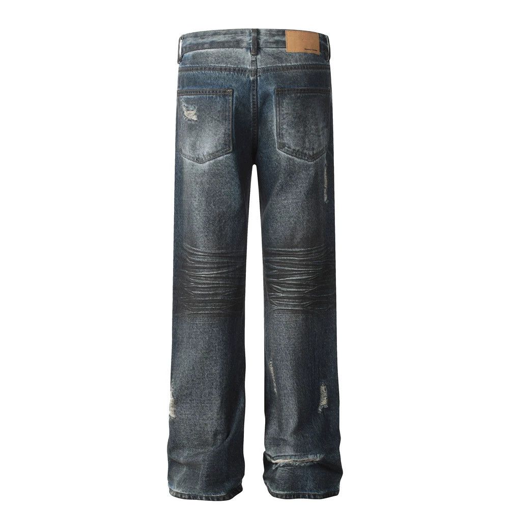 Vintage Retro men's washed distressed loose straight ripped jeans Size US 32 / EU 48 - 2 Thumbnail