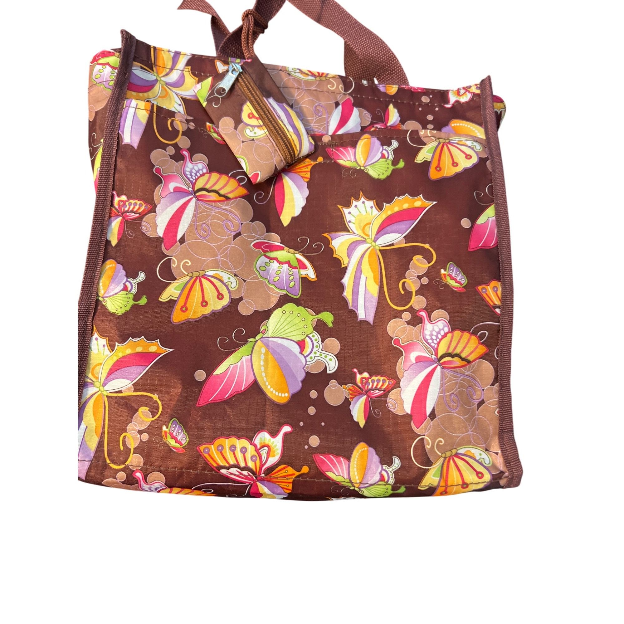 Other Butterfly Print Brown Tote Bag Zip Top Easy Wipe Clean Lunch Size ONE SIZE - 2 Thumbnail
