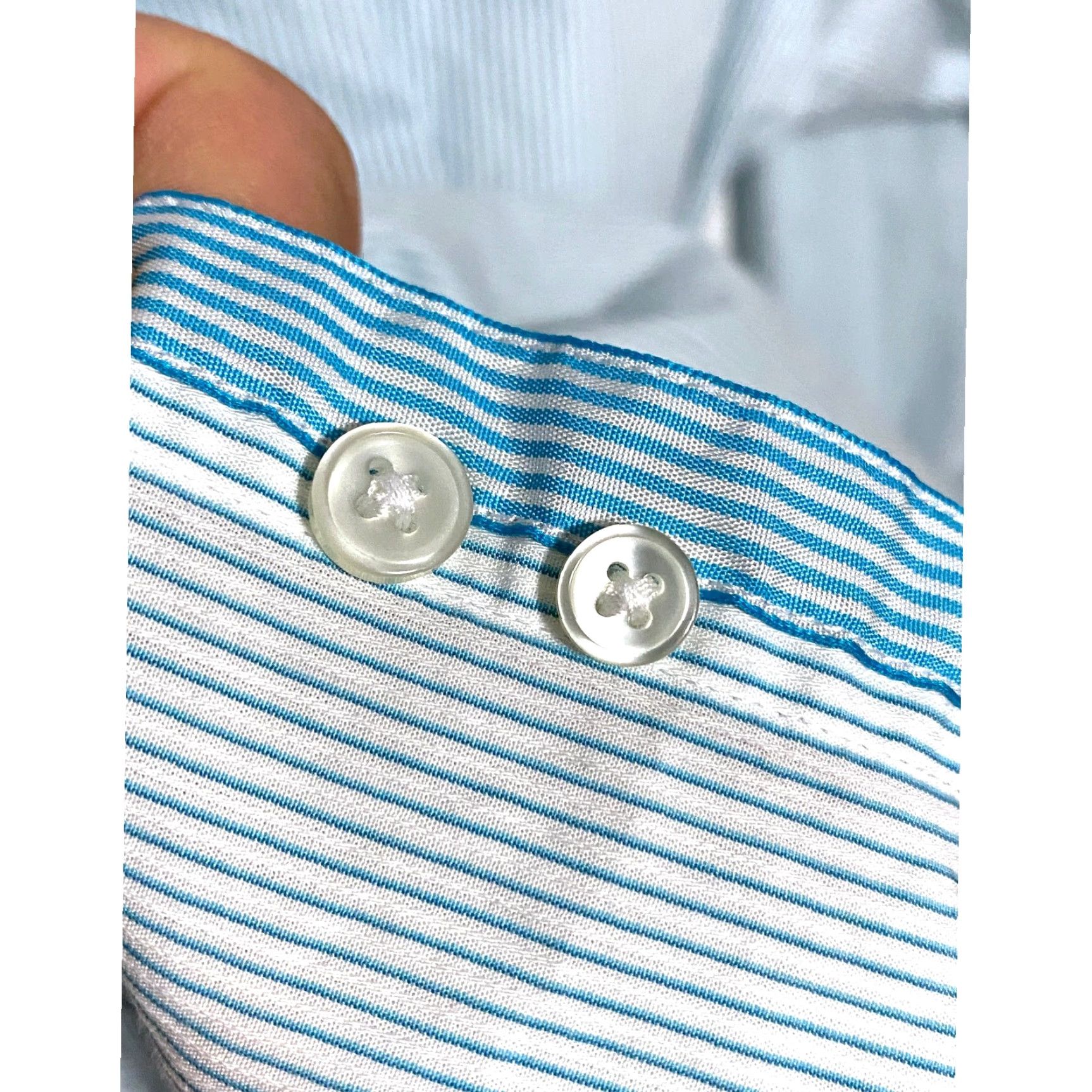 Calvin Klein Calvin Klein Dress Shirt Mens 16.5 34-35 Regular Fit Striped Blue Seersucker Long Sleeve Button Cuff White 100% Cotton Size 46R - 7 Thumbnail