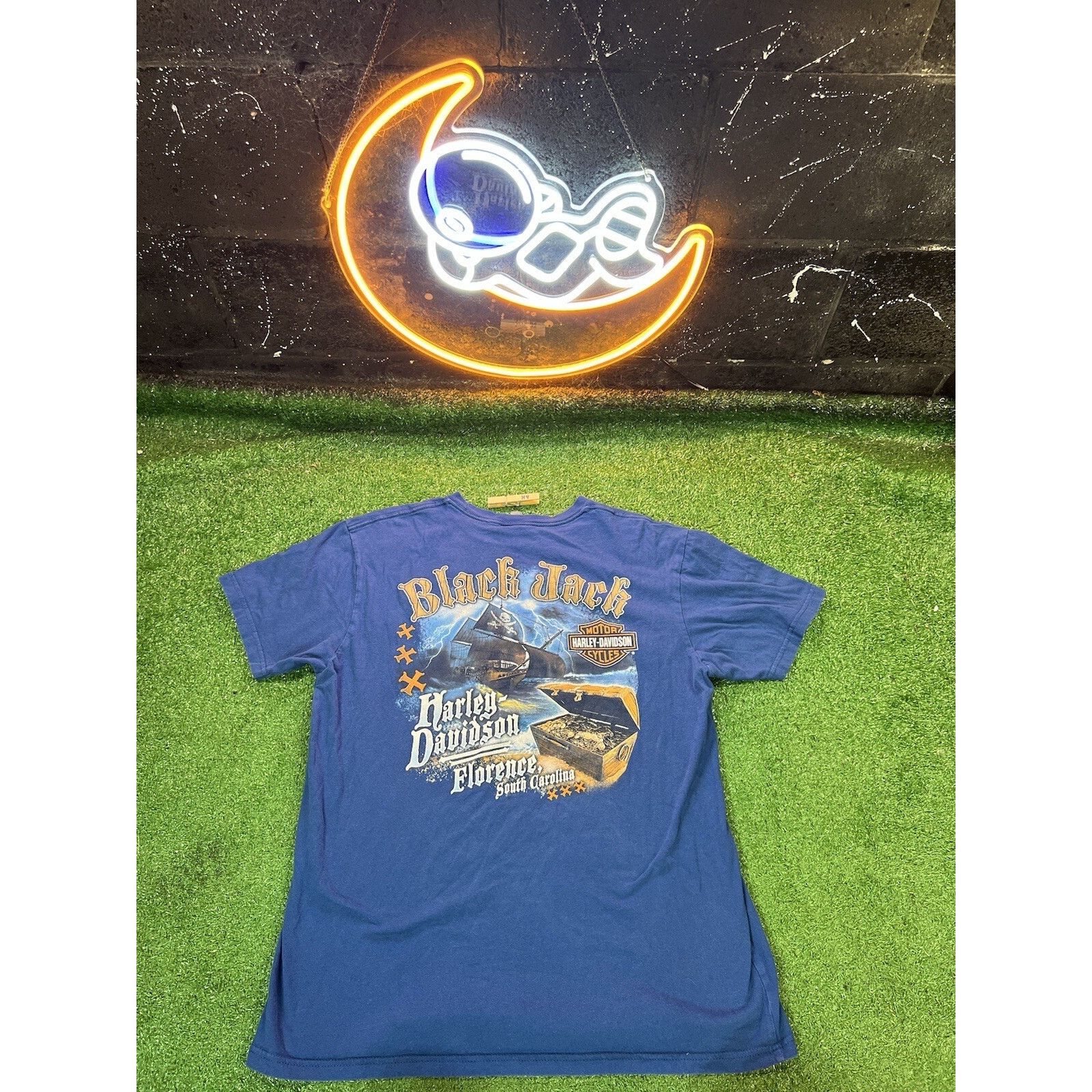 Harley Davidson Harley Davidson Blue Tshirt Pirate Ship Mens Sz LG Size US L / EU 52-54 / 3 - 1 Thumbnail