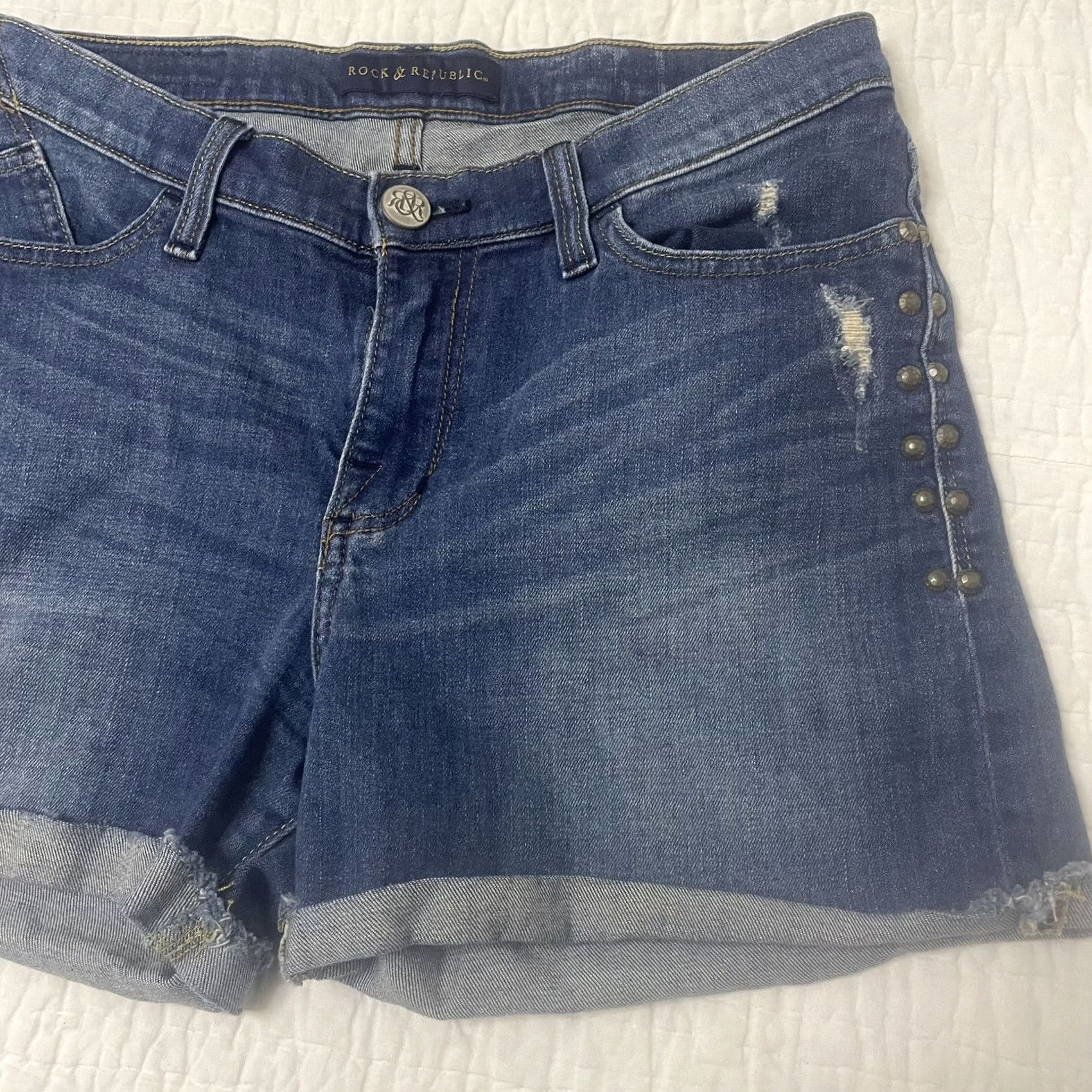 Vintage Rock & Republic Bumpershoot Cut Off Distressed Jean Shorts Low Rise Womens Sz 10 Casual Denim 5-Pocket Stretch Blue Womens Pre-owned Size 27" / US 4 / IT 40 - 4 Thumbnail