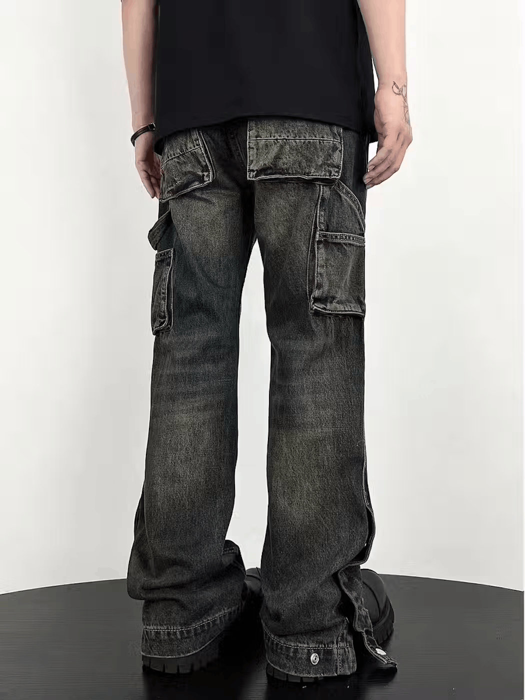 Japanese Brand × Jean Vintage washed workwear baggy micro flare jeans Size US 33 - 5 Thumbnail