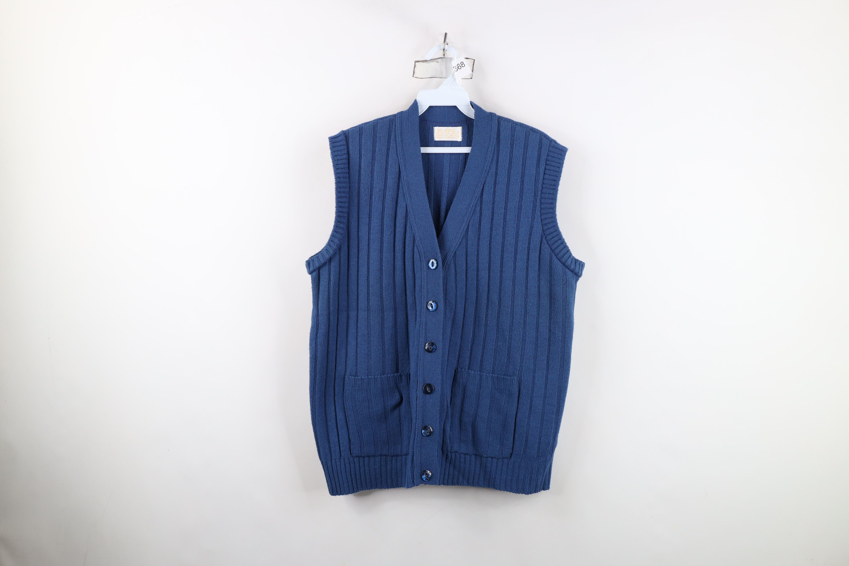 Vintage Vintage 50s Streetwear Ribbed Knit Sweater Vest Blue USA Size XL / US 12-14 / IT 48-50 - 1 Thumbnail