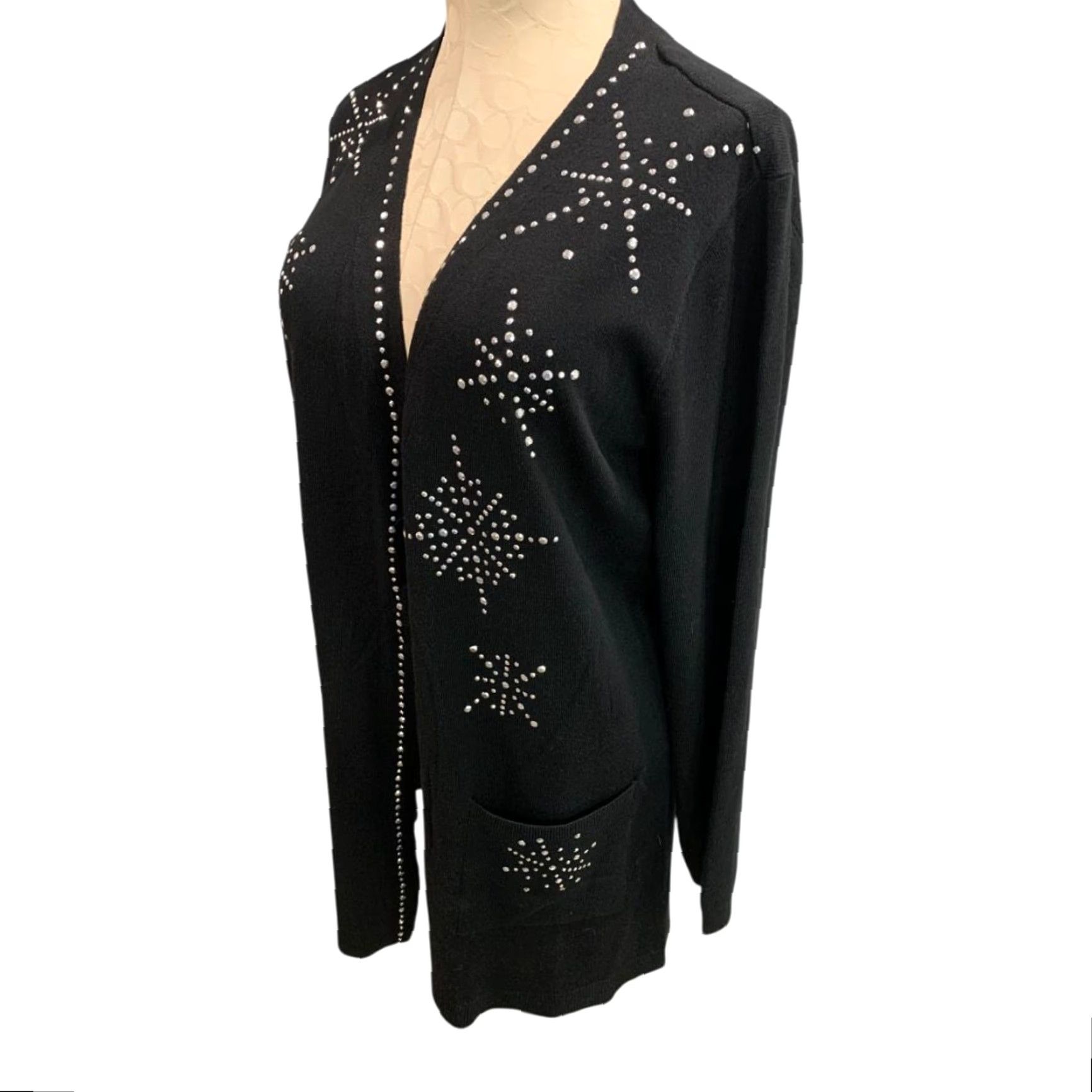 Vintage Seven Manor New Black Embellished Cardigan Sweater XL Holiday Womens Size XL / US 12-14 / IT 48-50 - 4 Thumbnail