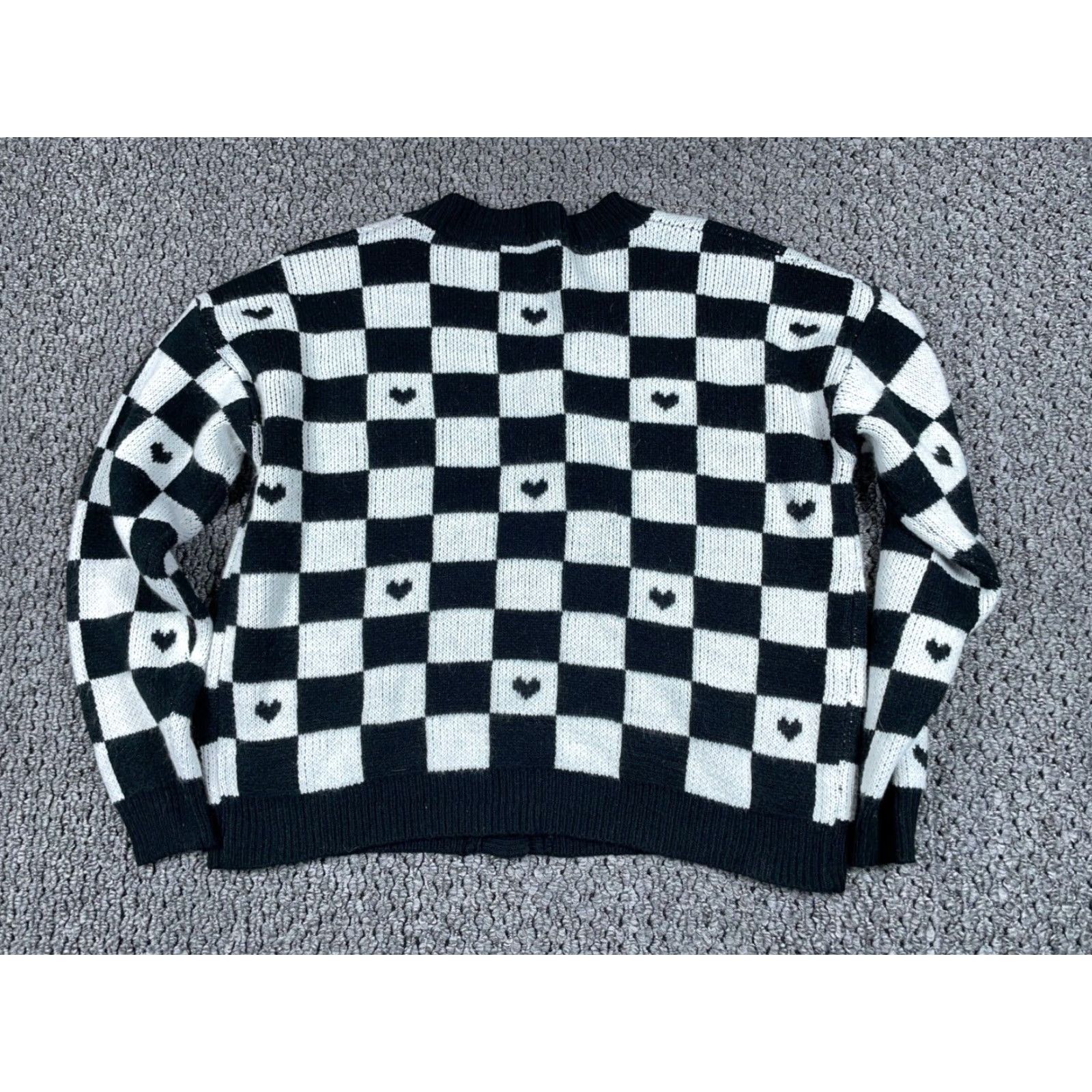Vintage Kuromi Cardigan Women's XL Black White Check Pattern Embroidered Anime Boxy Fit Sweater Cardigan 90s Hipster Retro Casual Women's Size XL / US 12-14 / IT 48-50 - 2 Thumbnail
