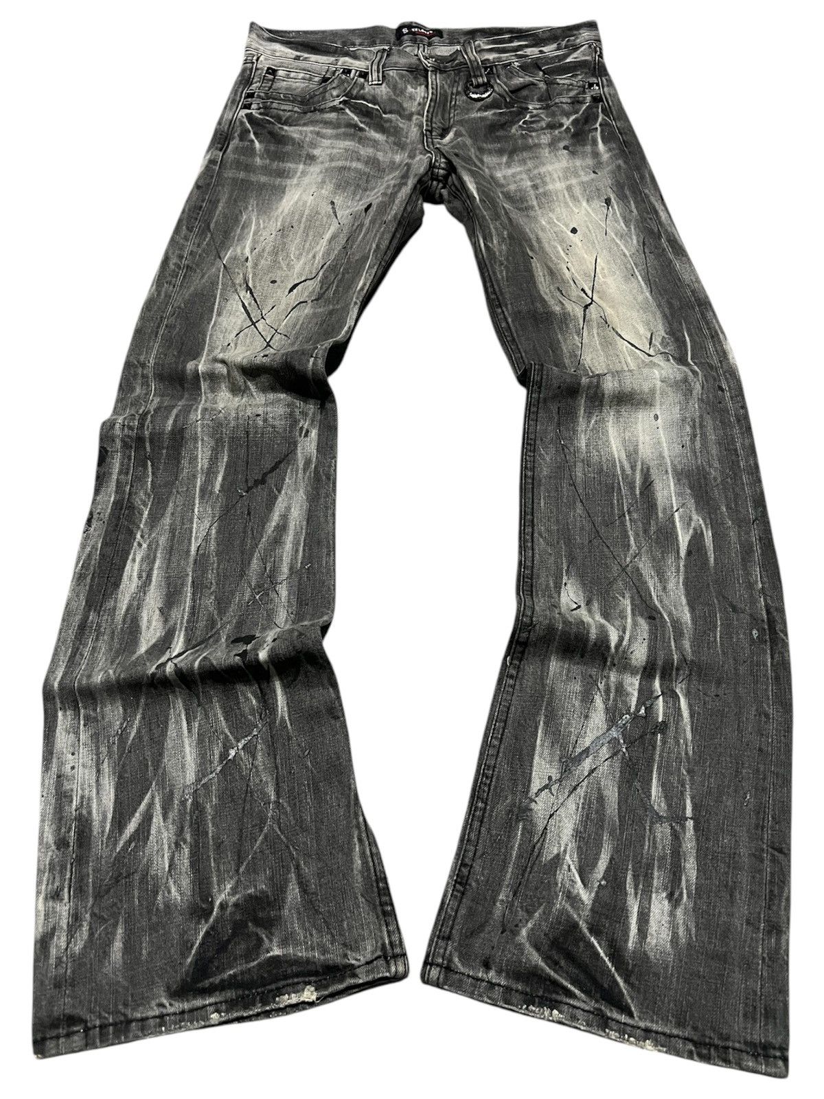 If Six Was Nine Sorridere Paint Splatter Studded Mudwash Flared Jeans Size US 31 - 2 Thumbnail