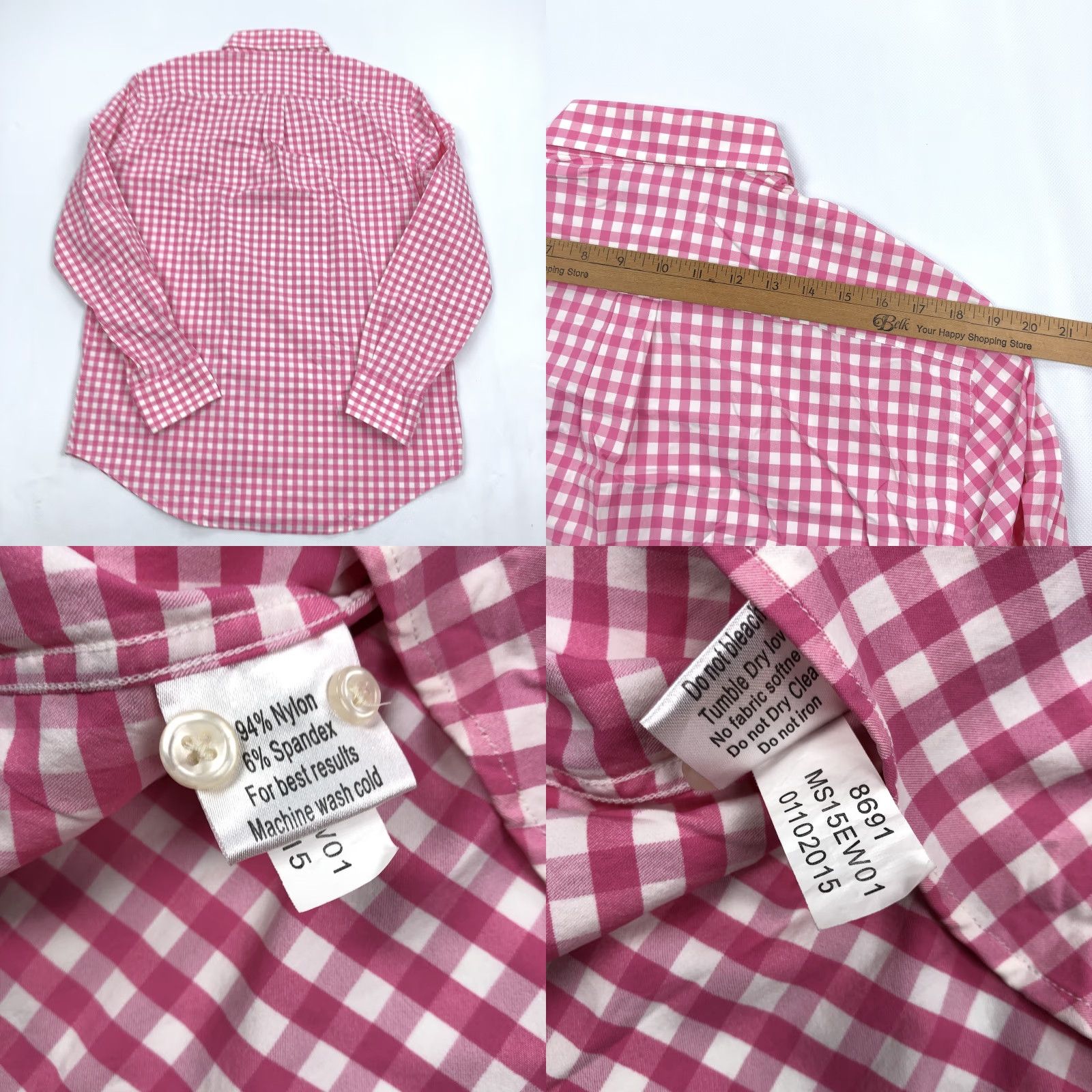 Peter Millar Peter Millar Men's L Button-Down Gingham Check Shirt Wicking Pink White Casual, Breathable, Long Sleeve, Office, Golf Mens Size US L / EU 52-54 / 3 - 8 Thumbnail