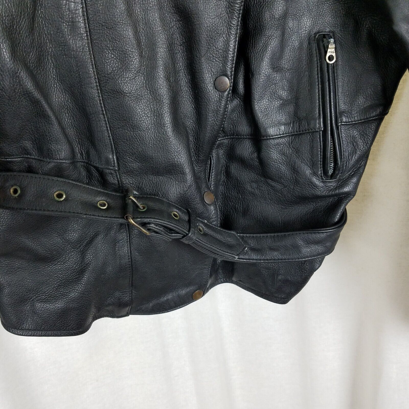Vintage Vtg Raider Belted Black Leather Motorcycle Jacket Zip Snap Size XXL / US 16-18 / IT 52-54 - 4 Thumbnail