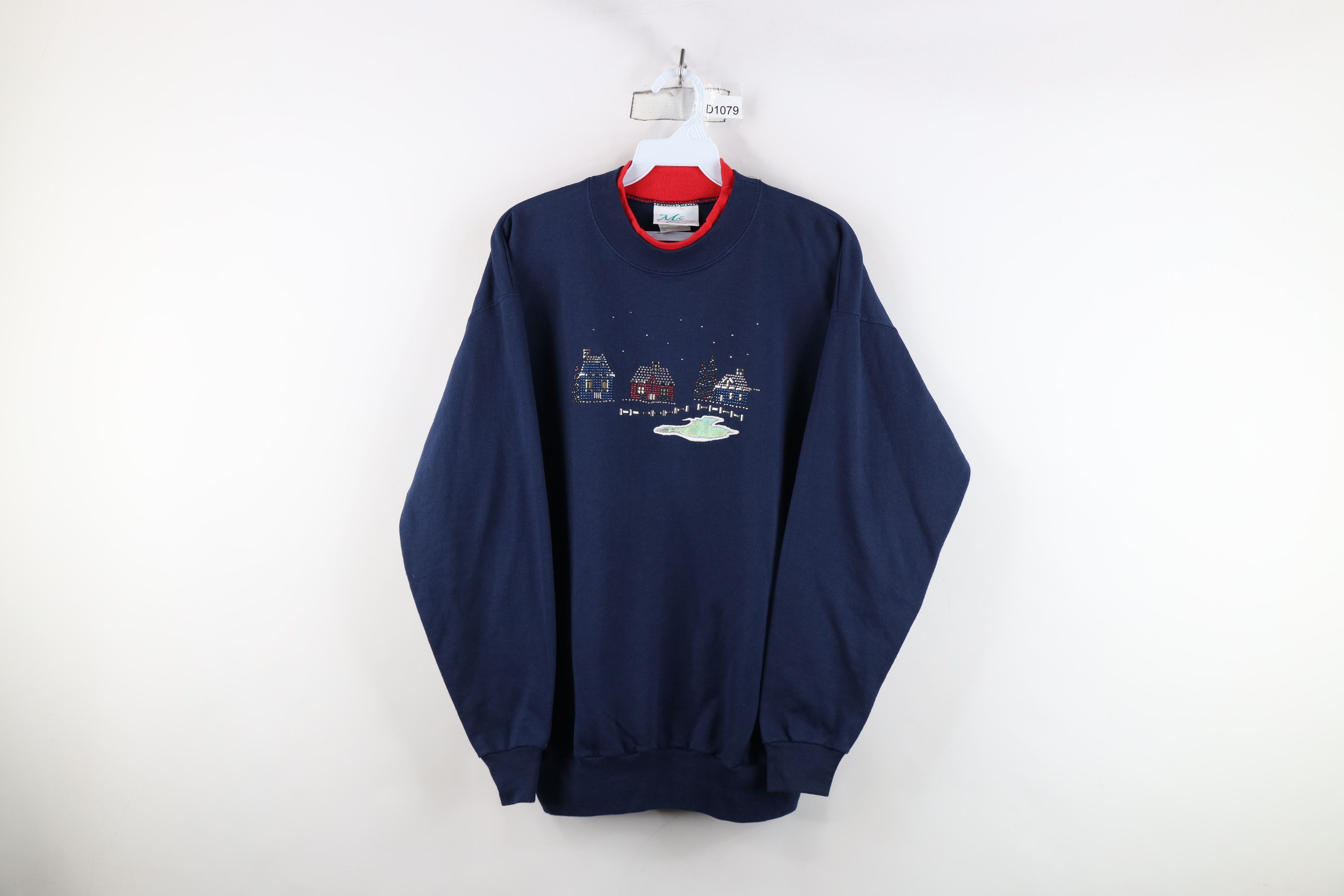 Vintage Vintage 90s Streetwear Sequin Christmas Town Sweatshirt Blue Size M / US 6-8 / IT 42-44 - 1 Thumbnail