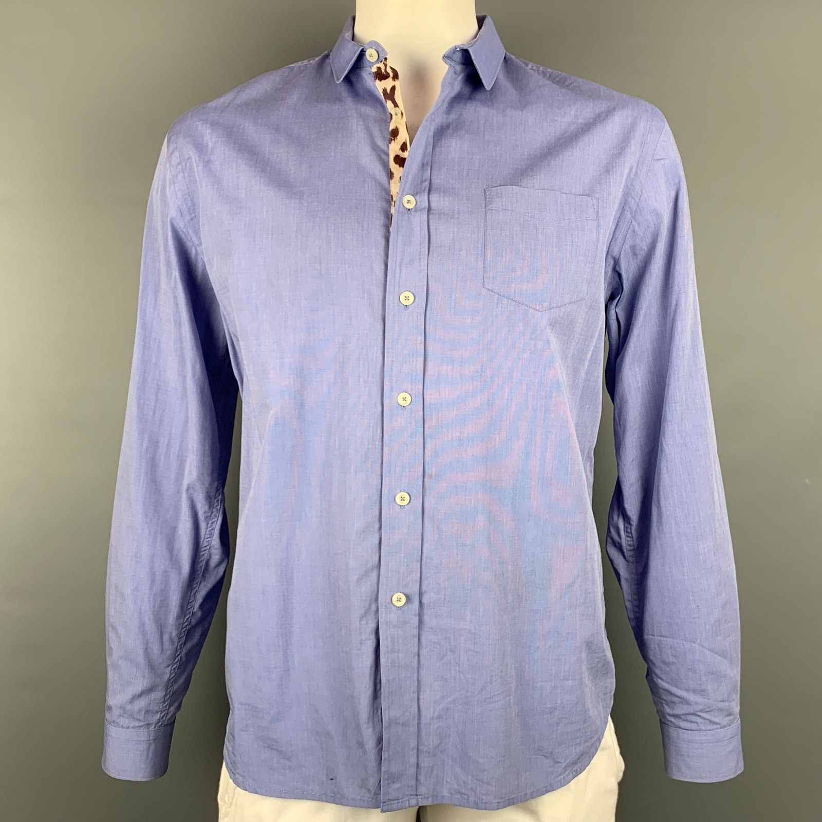 Paul Smith Size L Blue Cotton One Peter Pan Collar Long Sleeve Shirt Size US L / EU 52-54 / 3 - 1 Thumbnail