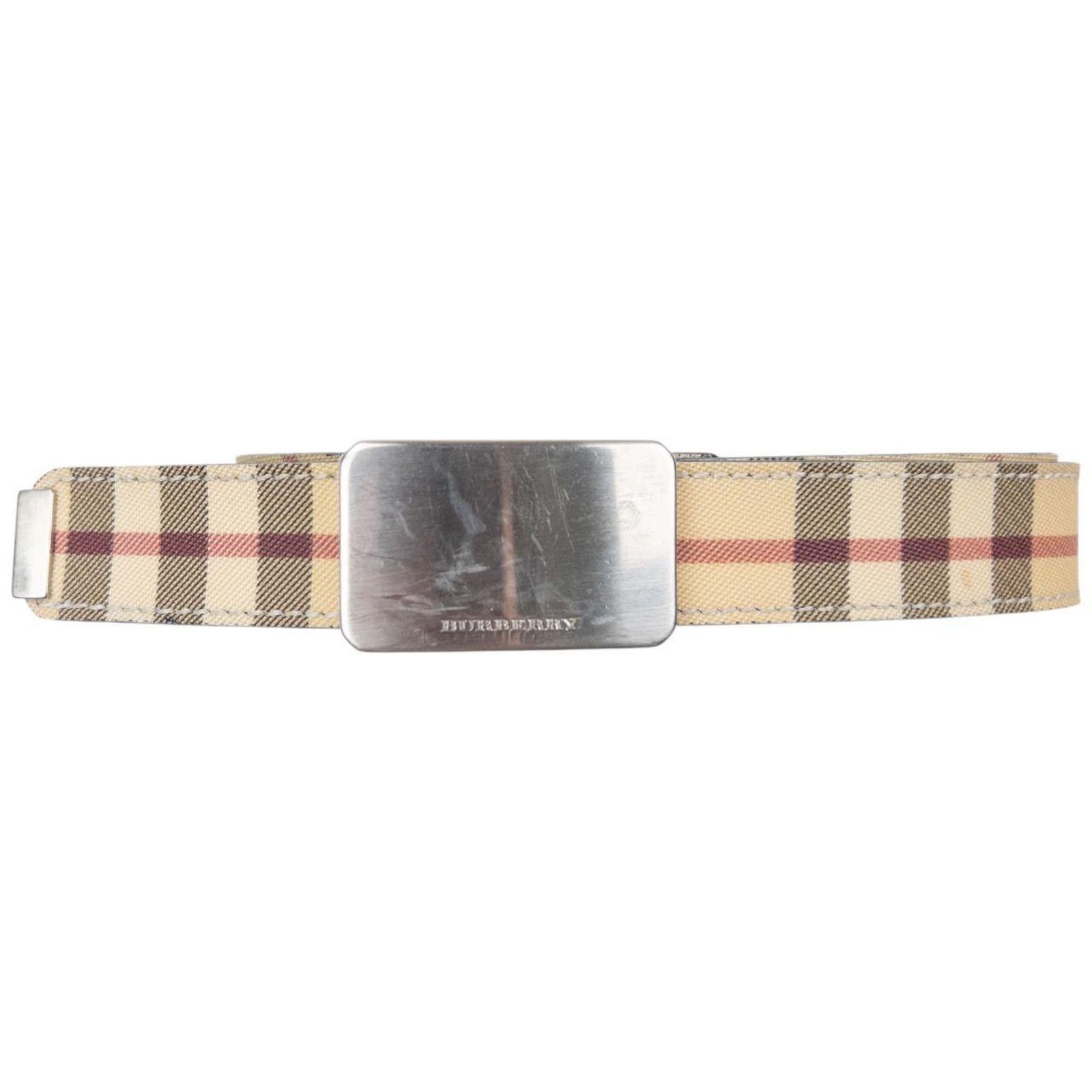 NEW Burberry Beige Nova Check Leather Belt with Polished Silver Buckle Burberry Beige Nova Check Patent Leather Belt Silver Buckle  main image 3