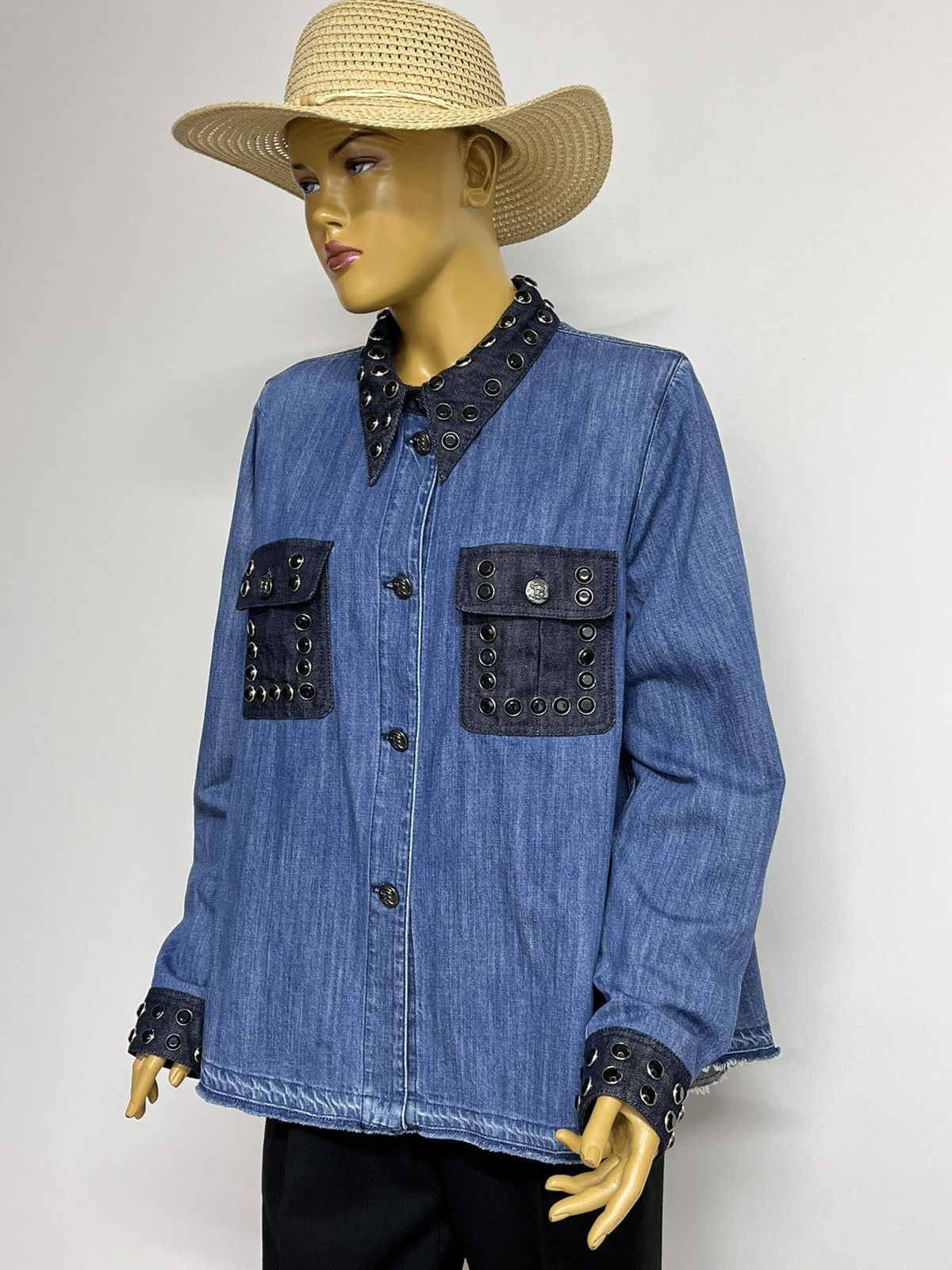 Sonia Rykiel Sonia Rykiel Rare SS16 Denim Jacket Rhinestone Oversized XL Size XL / US 12-14 / IT 48-50 - 7 Thumbnail