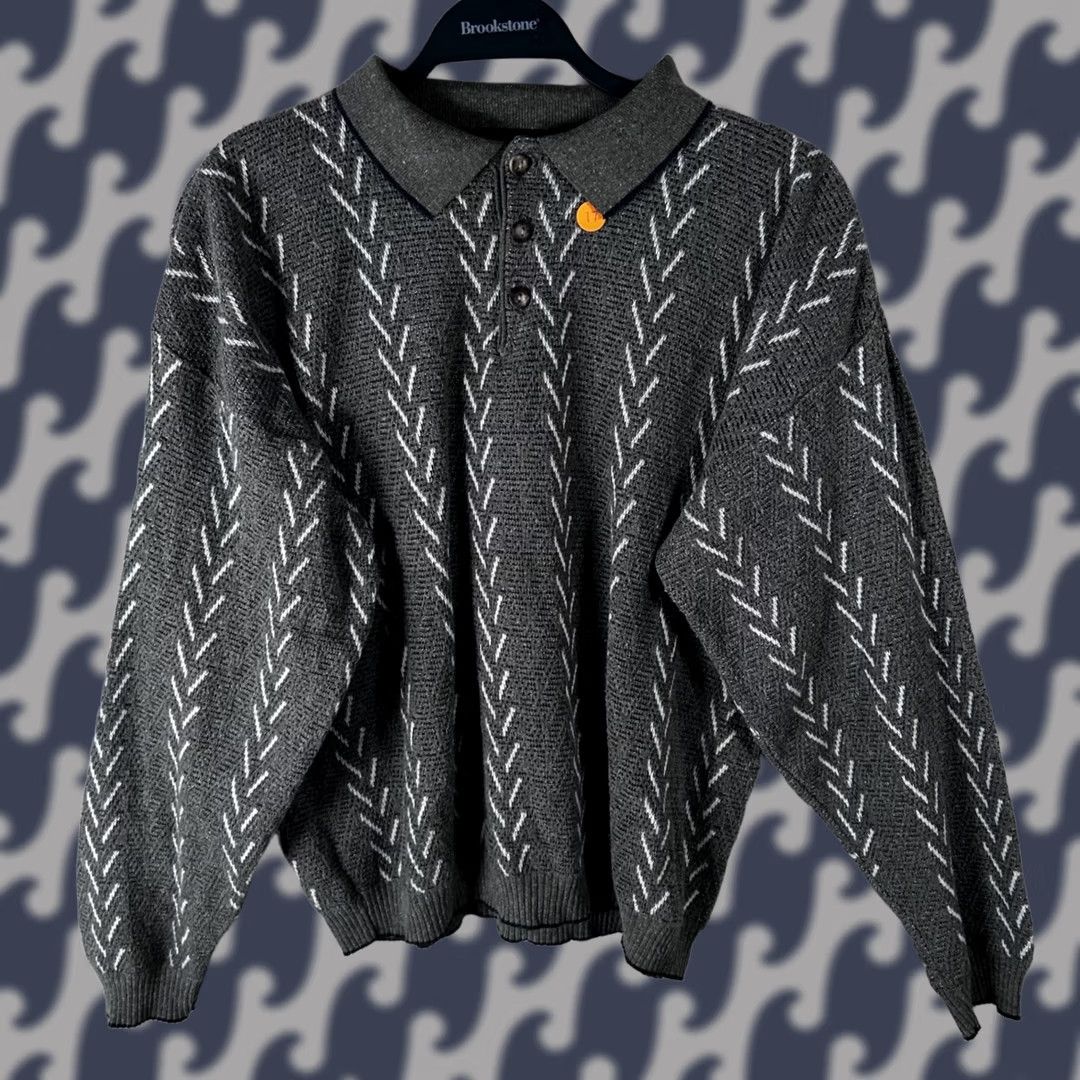 Vintage Conte di Milano Gray White Pattern Textured Knit Polo Sweater M Italy Mens Size US M / EU 48-50 / 2 - 1 Thumbnail