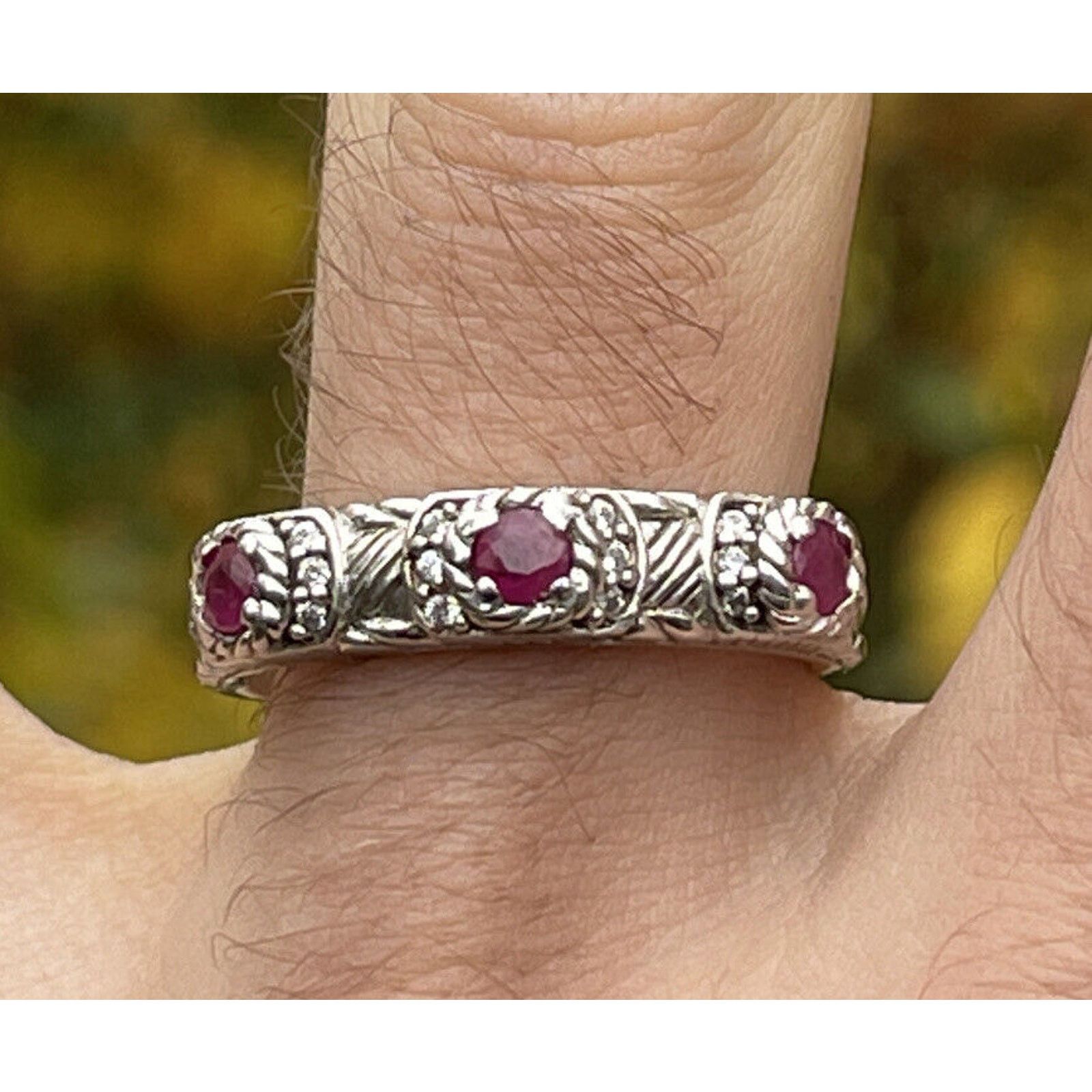 Vintage Judith Ripka Sterling Silver 925 Ruby Ring Band Size 9 Size ONE SIZE - 5 Thumbnail