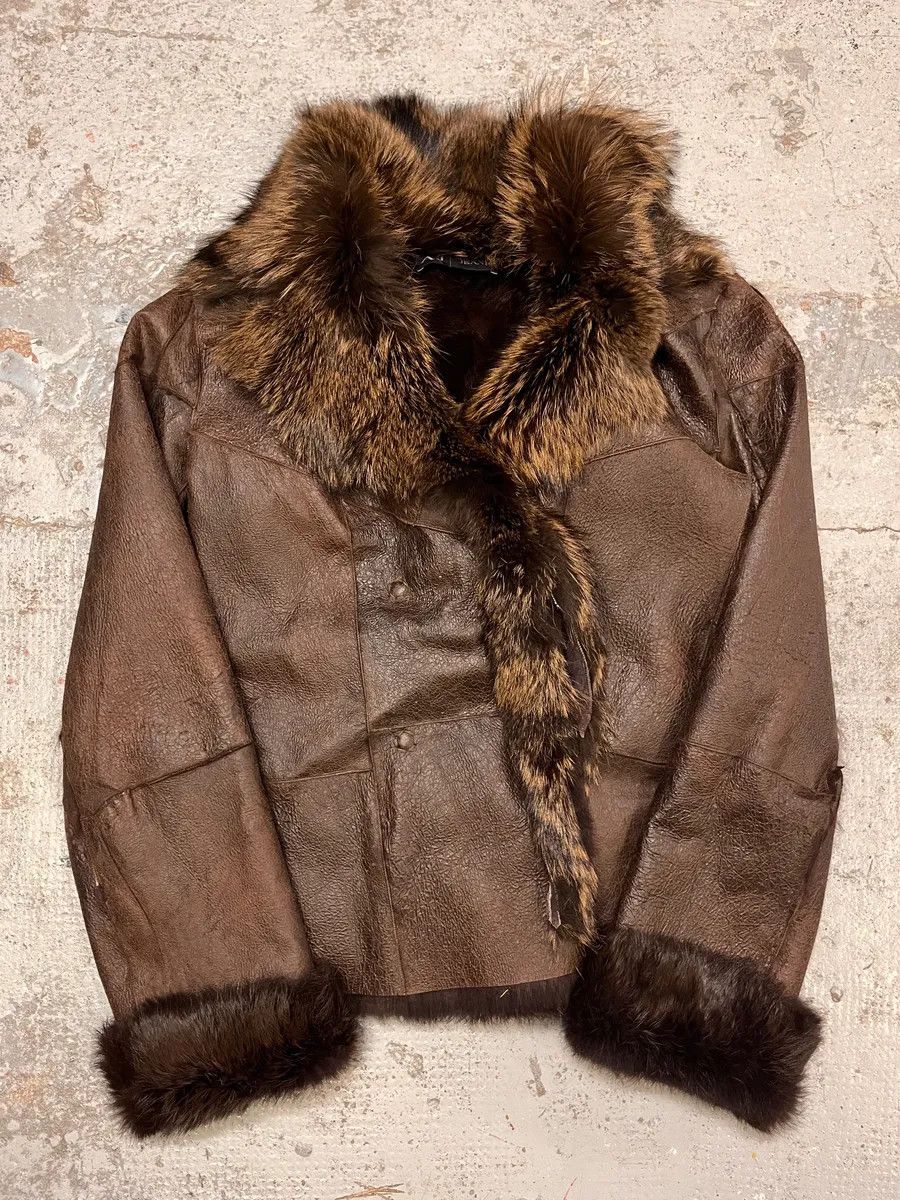 Armani 2010s Armani Fur Collar Painted Brown Leather Jacket Size M / US 6-8 / IT 42-44 - 4 Thumbnail