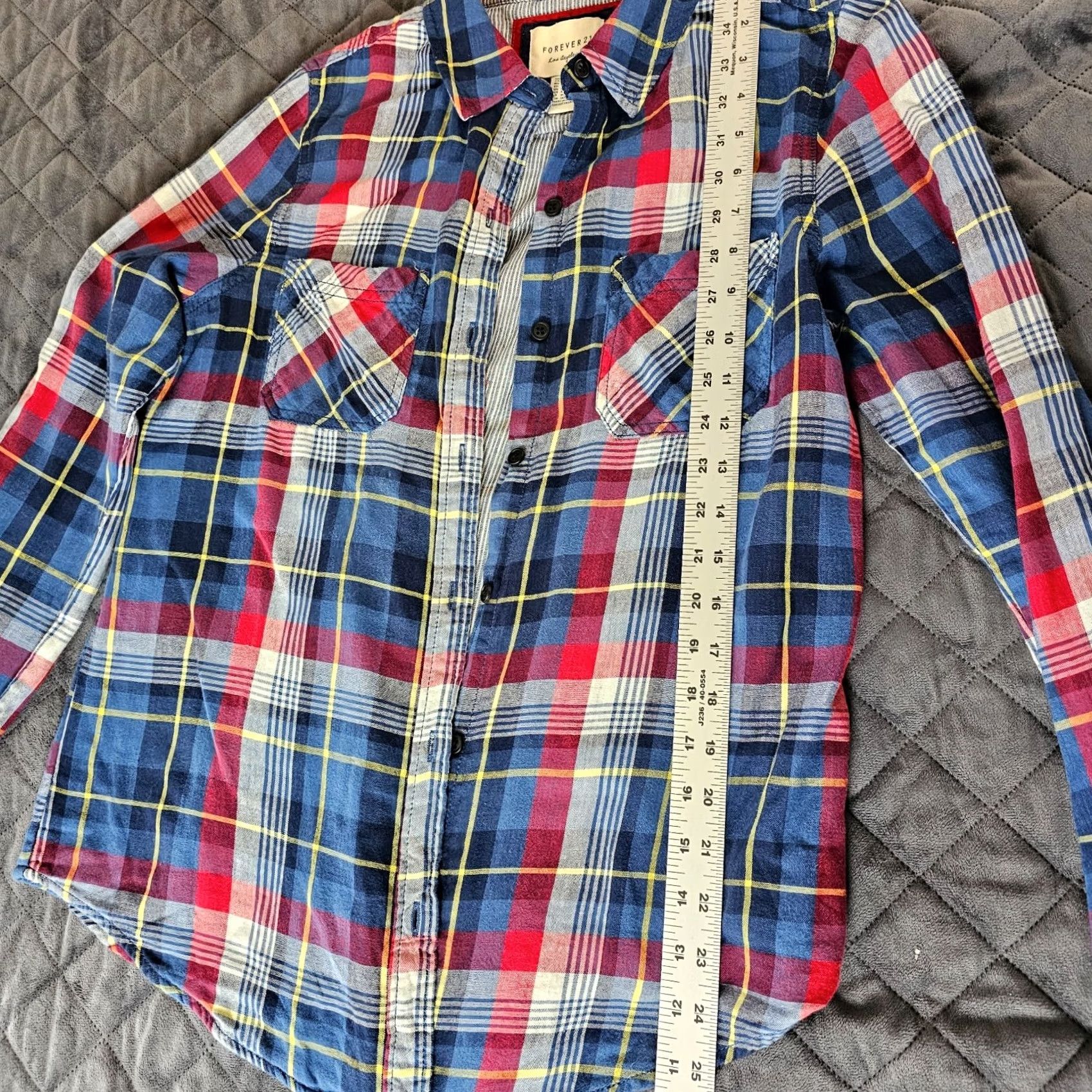 Forever 21 Forever 21 Men's Blue Plaid Western Button-Down Shirt Size M Casual Pockets Long Sleeve Cotton Blend Button-Up Closet Western Theme Mens Size US M / EU 48-50 / 2 - 5 Thumbnail