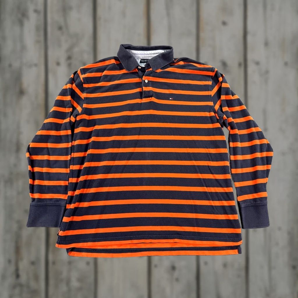 Tommy Hilfiger Tommy Hilfiger Shirt Mens XL Polo Rugby Navy Orange Striped Long Sleeve Cotton Size US XL / EU 56 / 4 - 1 Thumbnail