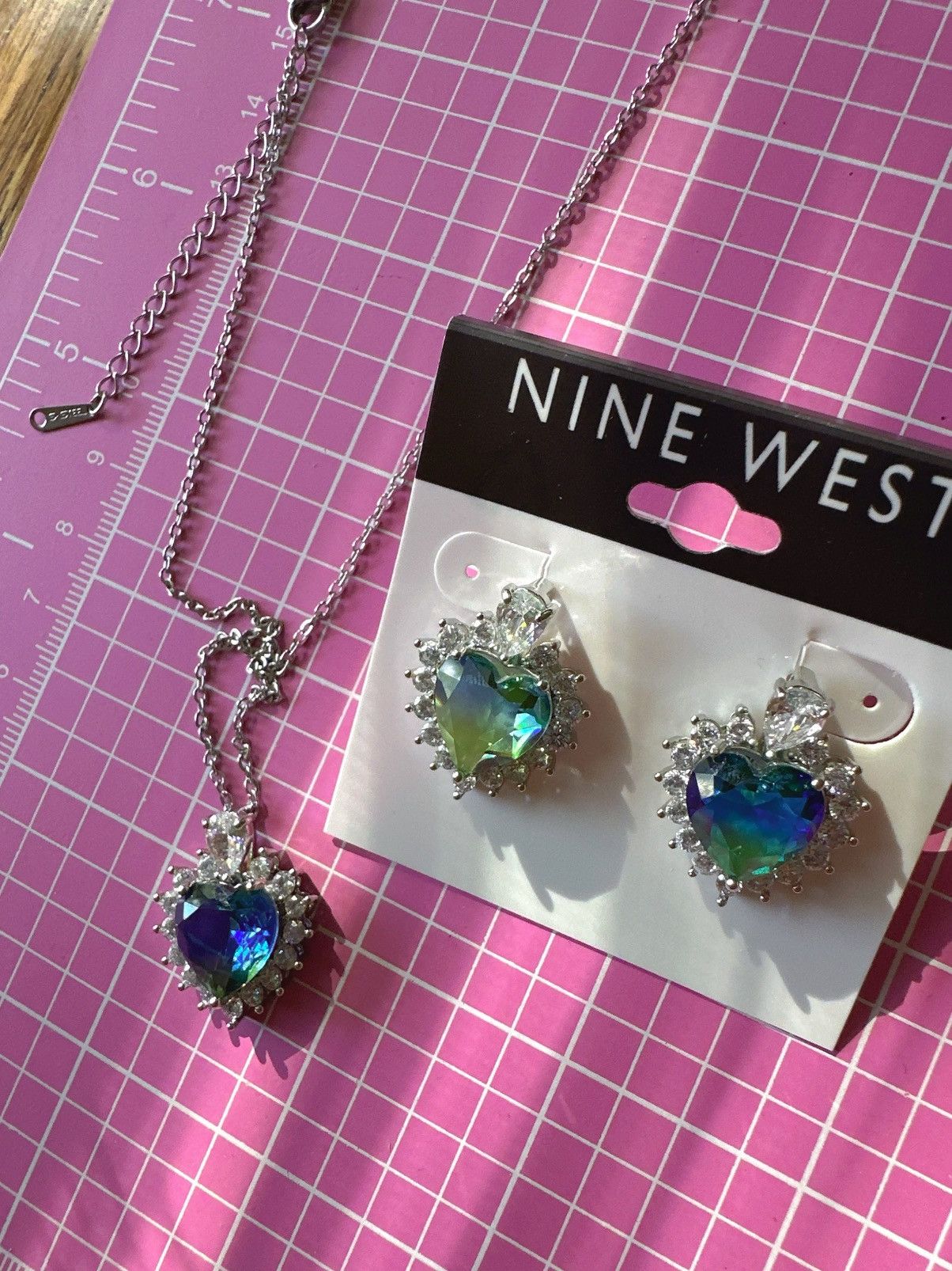 Nine West Nine West 2pc set necklace earring silver tone green blue Size ONE SIZE - 3 Thumbnail