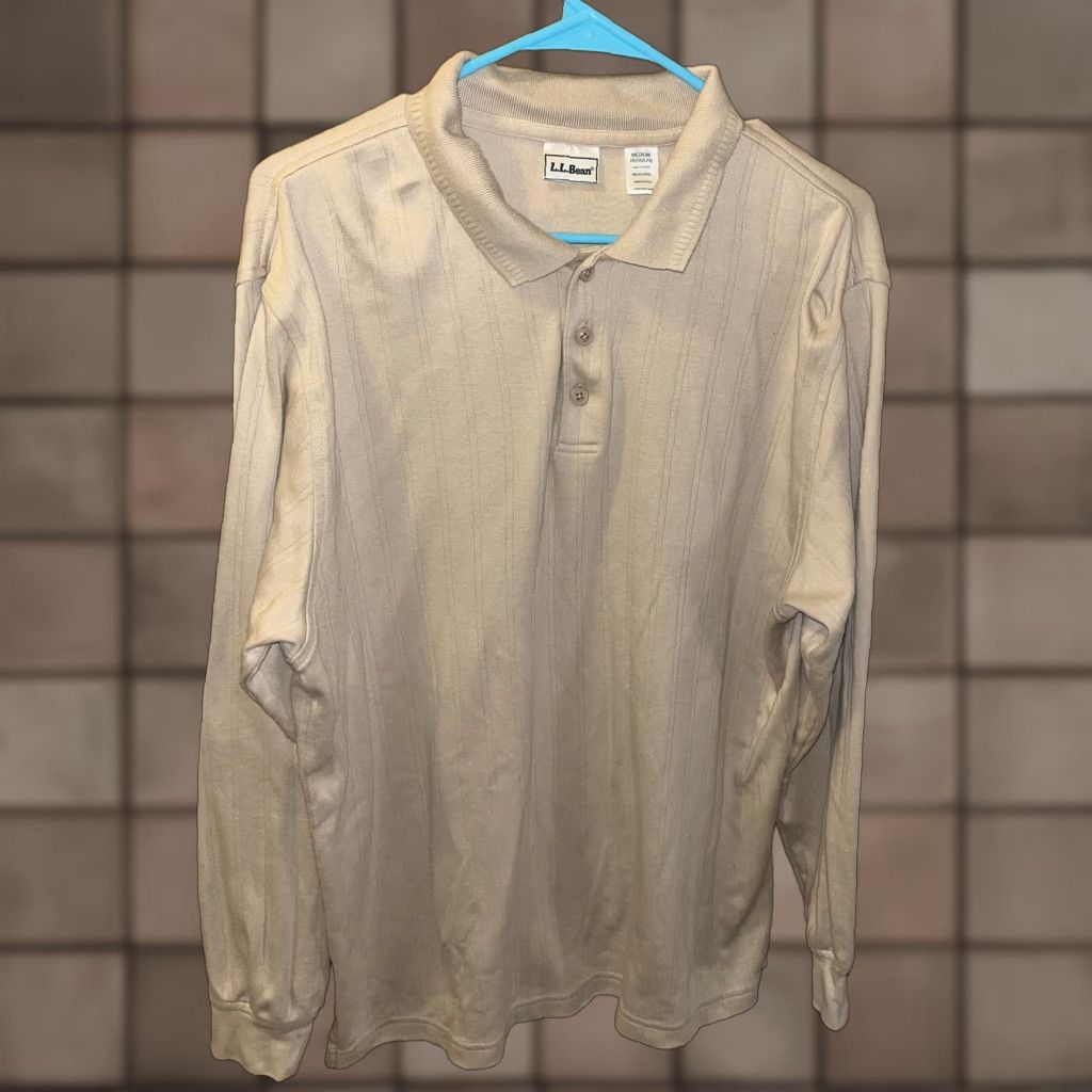Vintage VINTAGE L.L. Bean Polo Shirt Beige Striped Long Sleeve Adult Medium Outdoor Preppy Mens Size US M / EU 48-50 / 2 - 1 Thumbnail