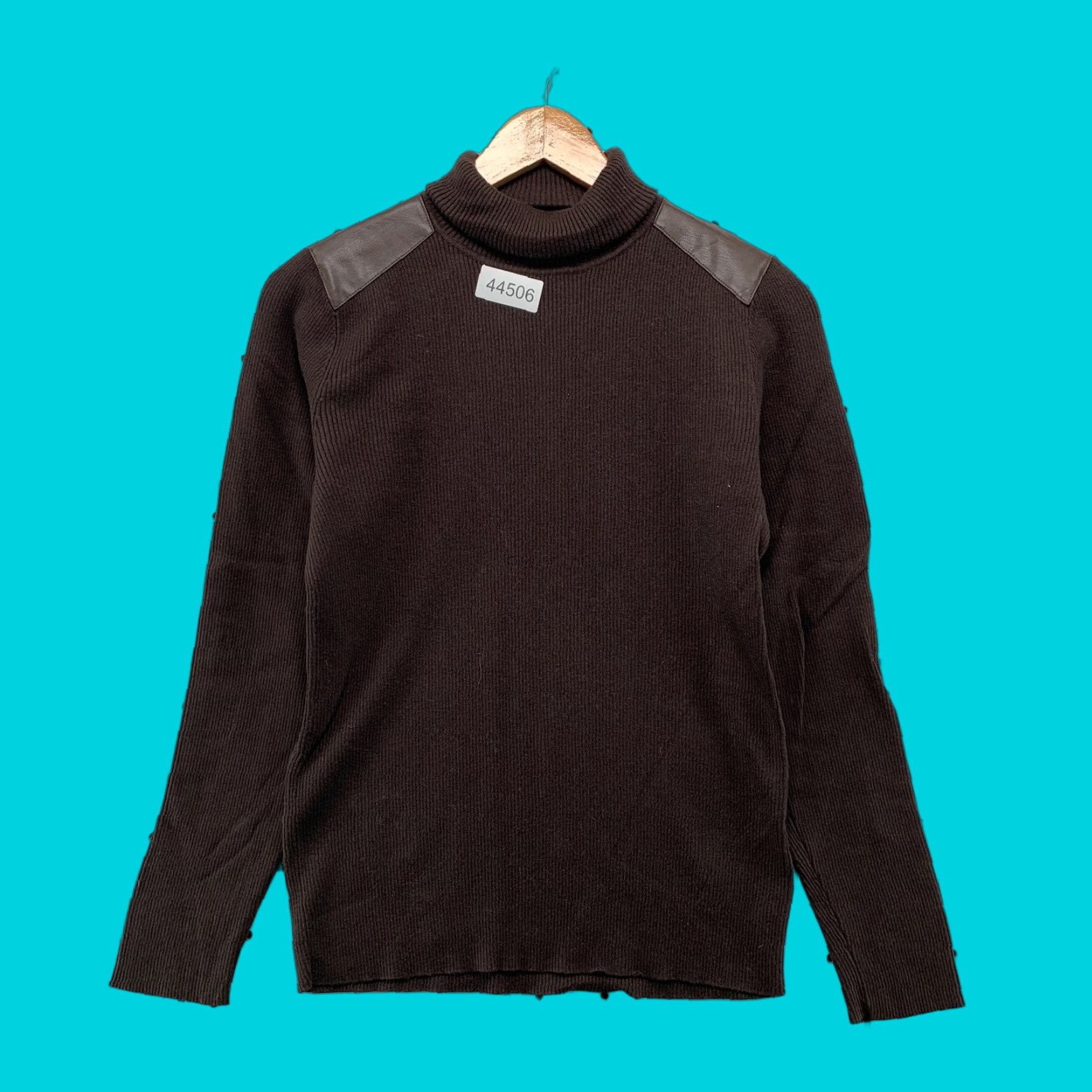 Ralph Lauren Lauren Ralph Lauren Sweater Long Sleeve Turtleneck Brown Faux Leather Elbow Shoulders Ribbed LRL Size L Mens Size US L / EU 52-54 / 3 - 1 Thumbnail